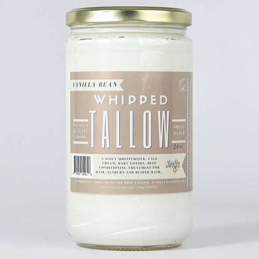 Vanilla Whipped Tallow, All Natural Grass Fed Beef Tallow Moisturizer (24oz)
