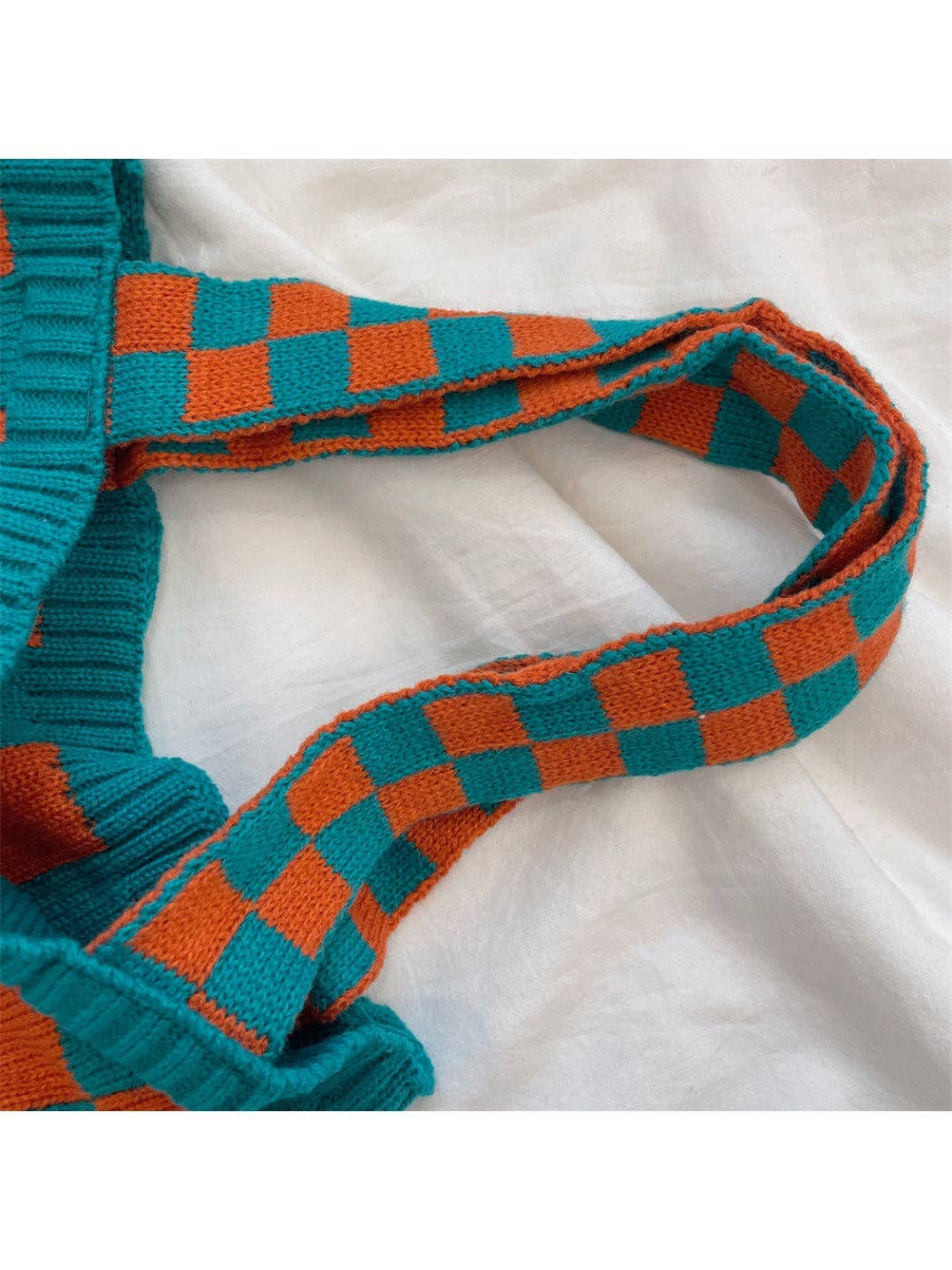 Knitted Checkered Tote Bag