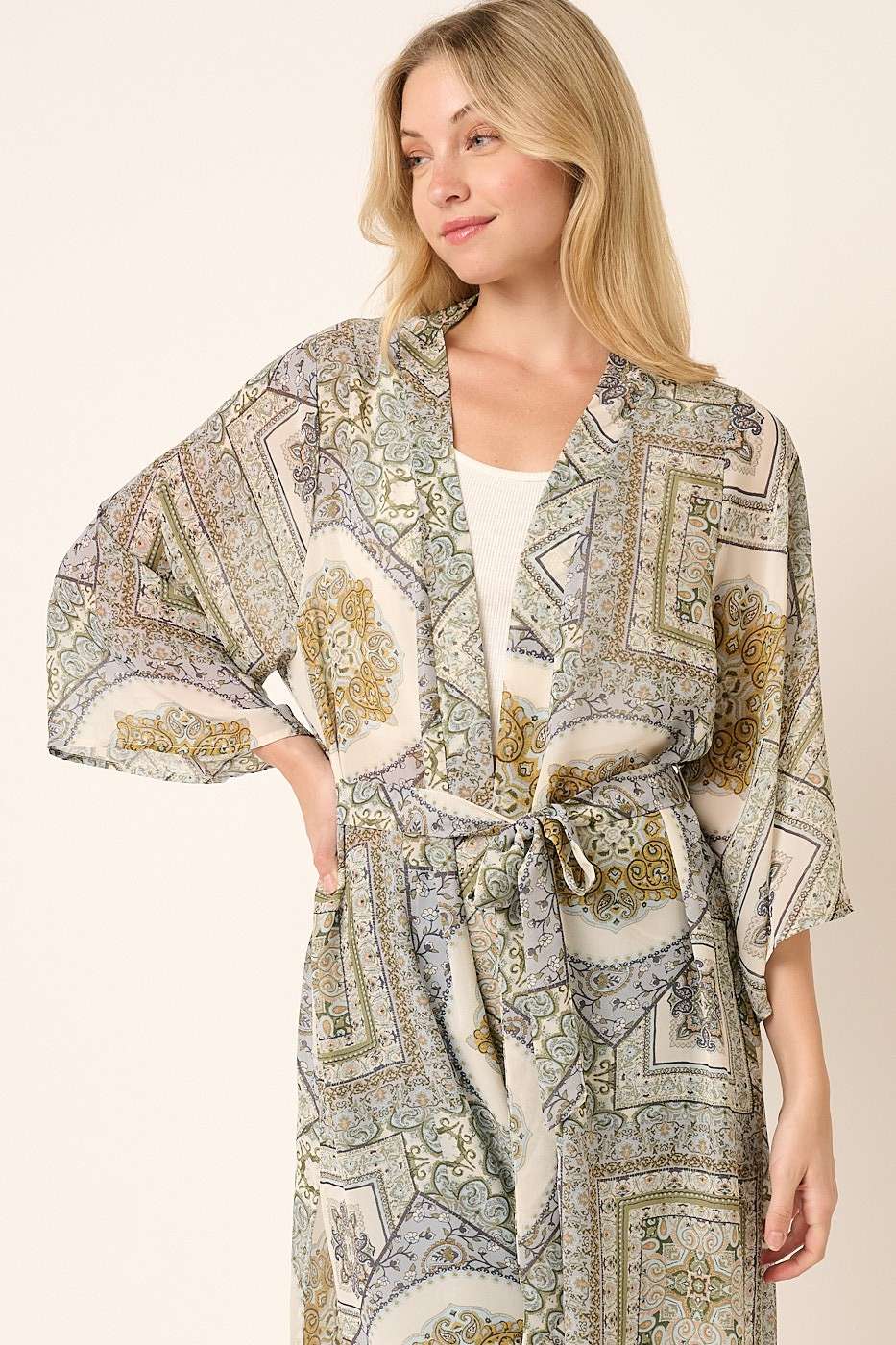 PAISLEY PRINT BELTED CHIFFON MIDI DUSTER