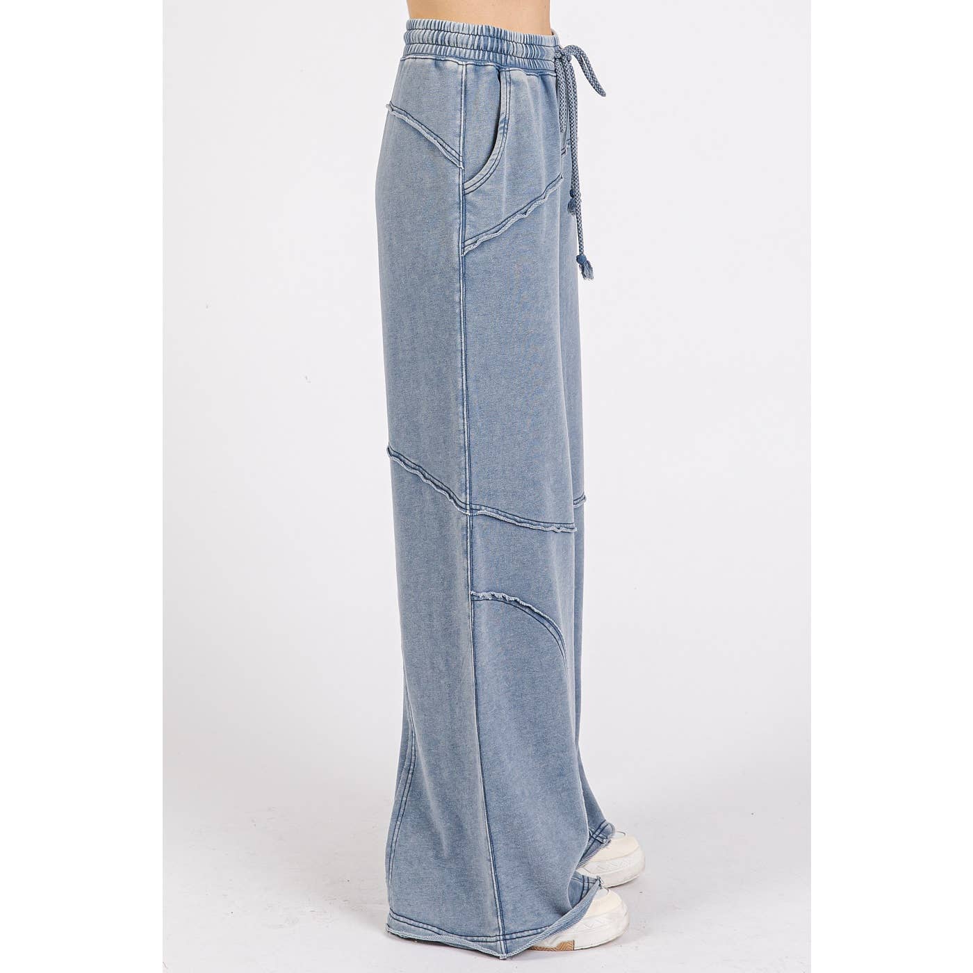 ASYMMETRIC SEAM MINERAL WASH ELASTIC WAIST PANTS