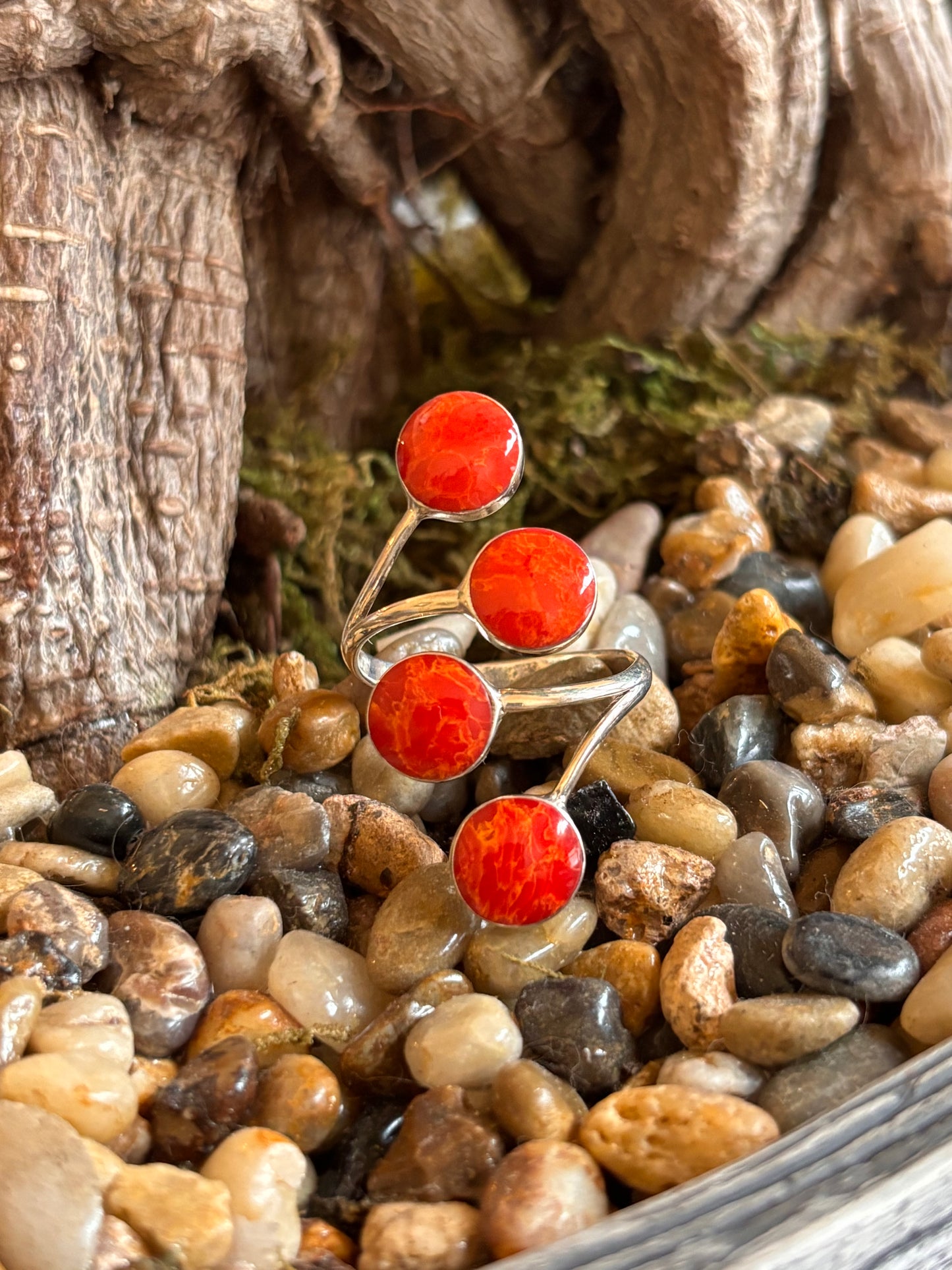 Red Coral Bypass Ring | Adjustable