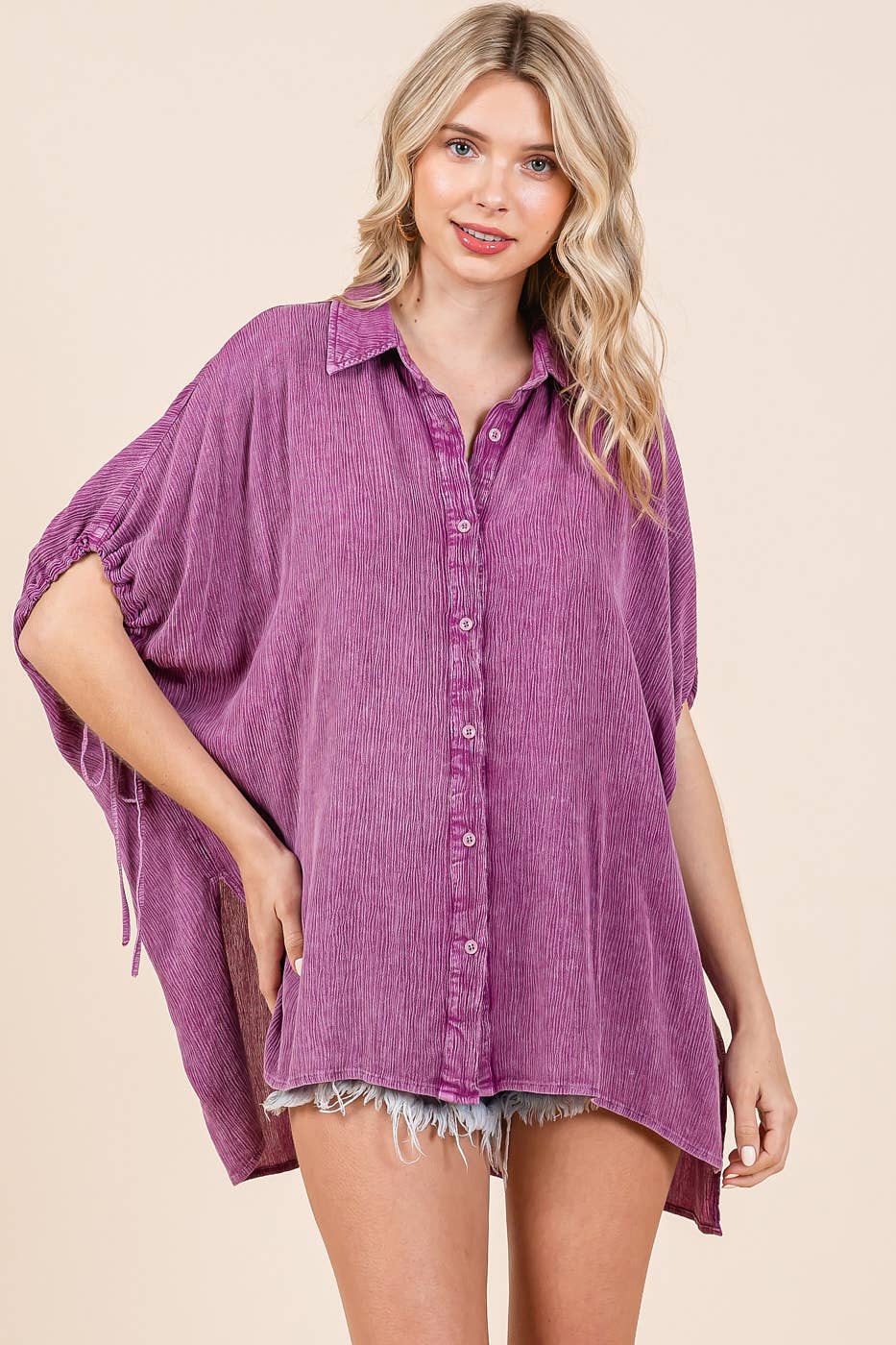 MINERAL WASH LOOSE FIT BUTTON DOWN SHIRT