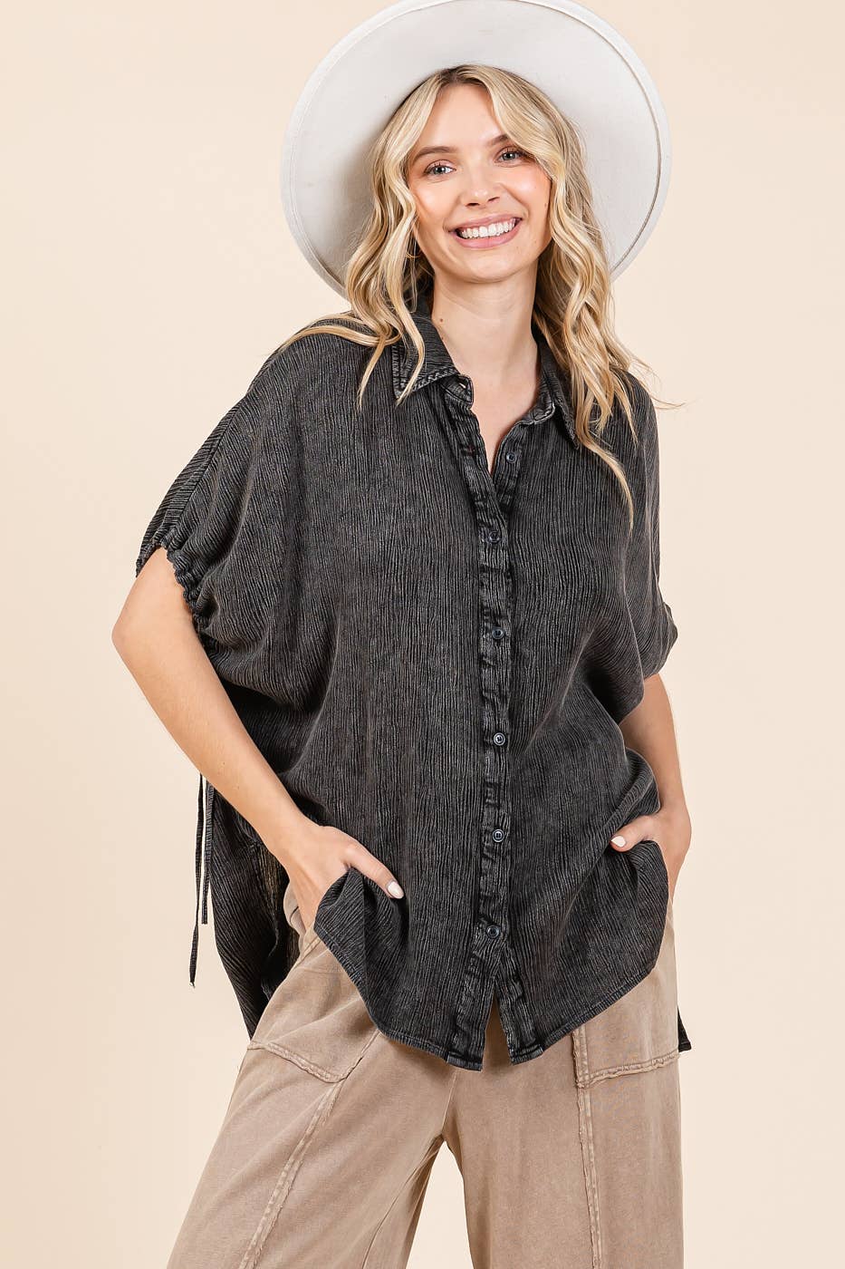 MINERAL WASH LOOSE FIT BUTTON DOWN SHIRT