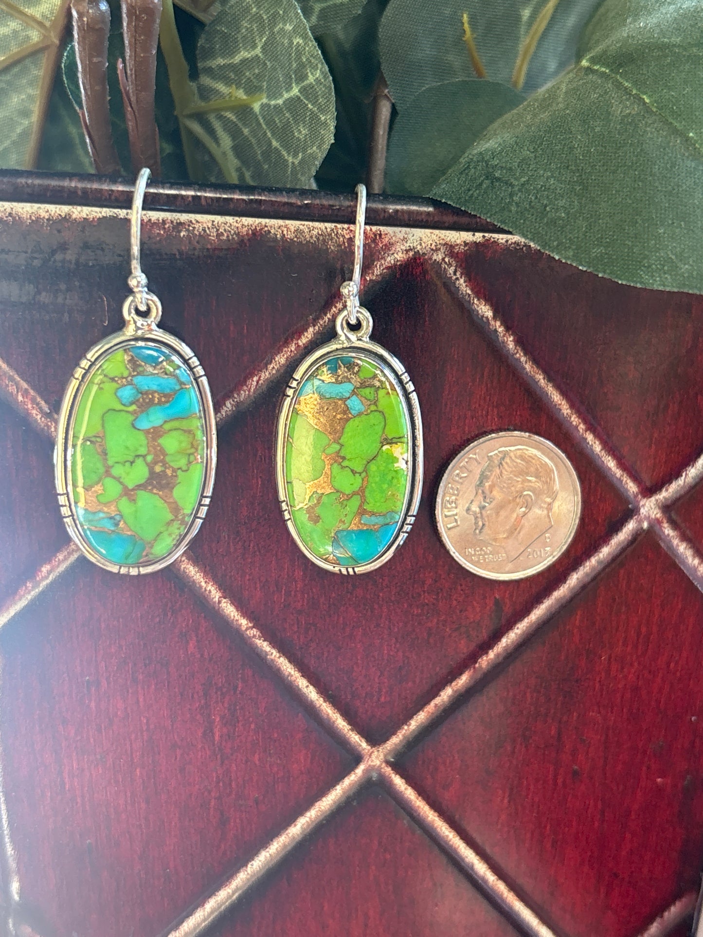 Green Copper Turquoise Earrings