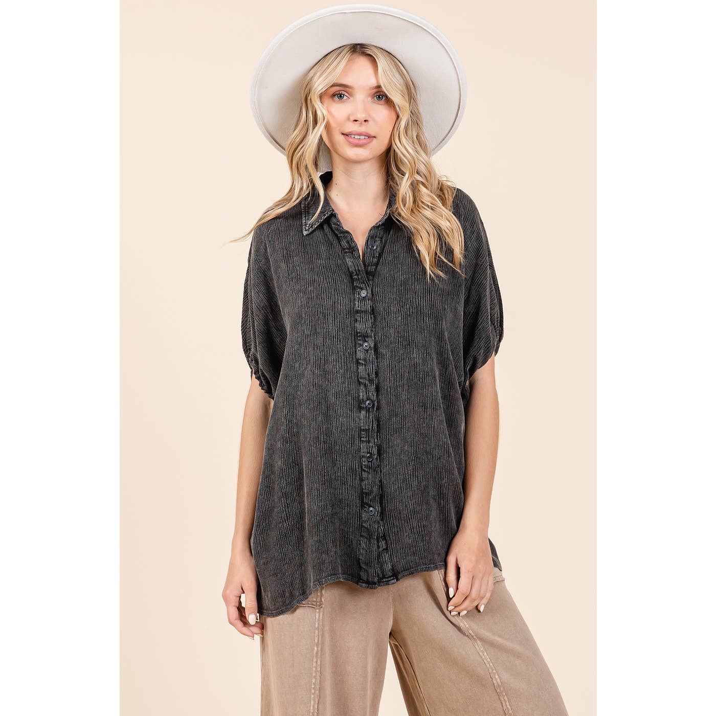 MINERAL WASH LOOSE FIT BUTTON DOWN SHIRT