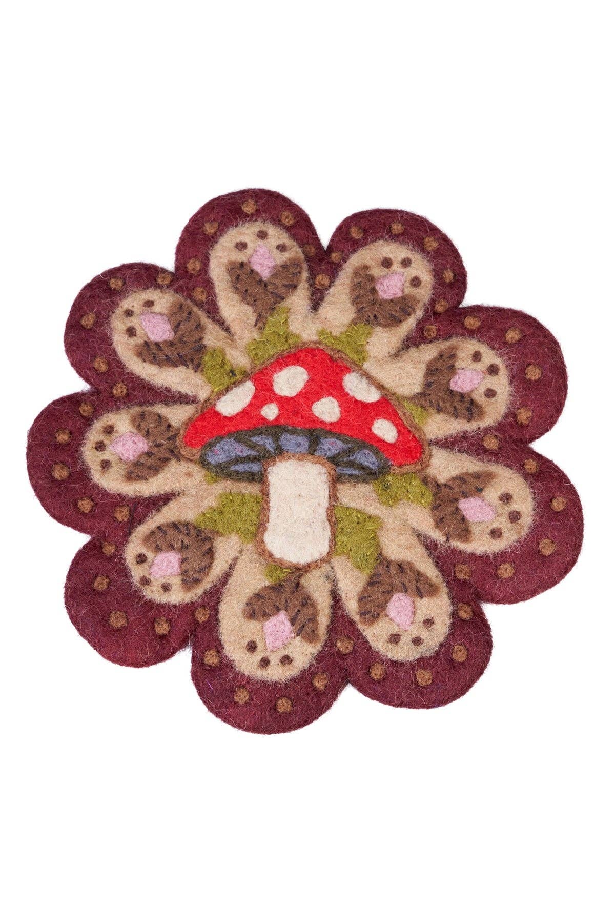 Embrodered Mushroom Felt Trivet