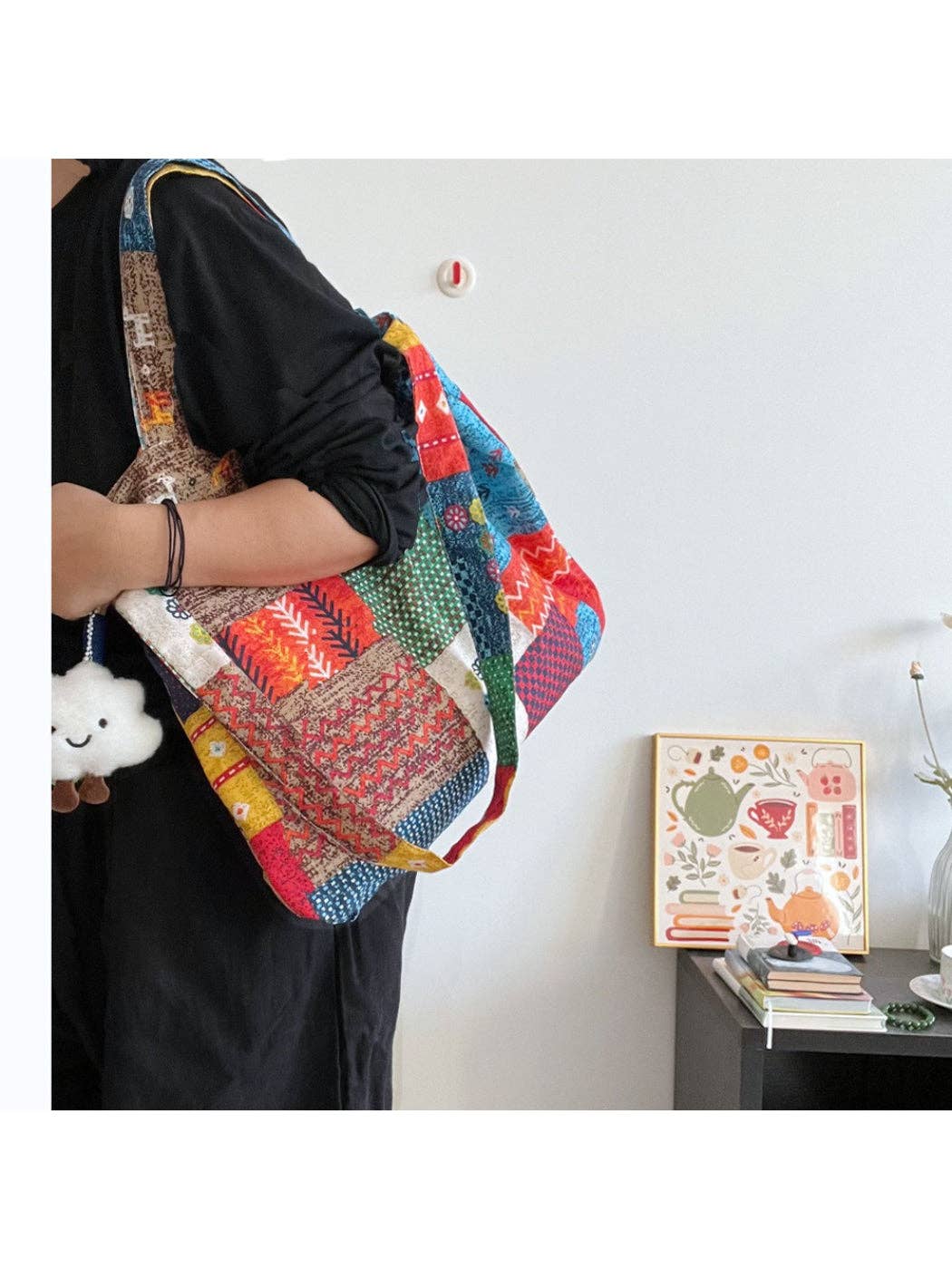 Patchwork Tote Bag With Cloud Charm