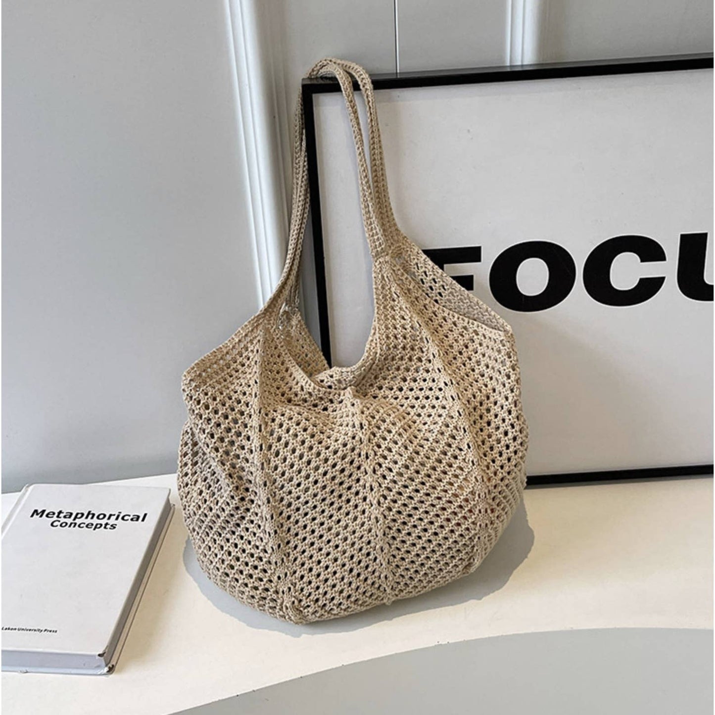 Hand Knit Neutral Colored Shoulder Bags