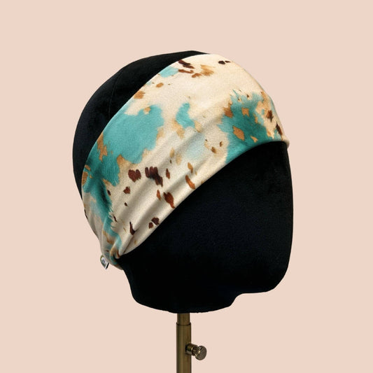 Turquoise Cow Hide Stretch Headband