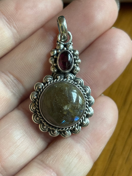 Labradorite & Garnet Pendant