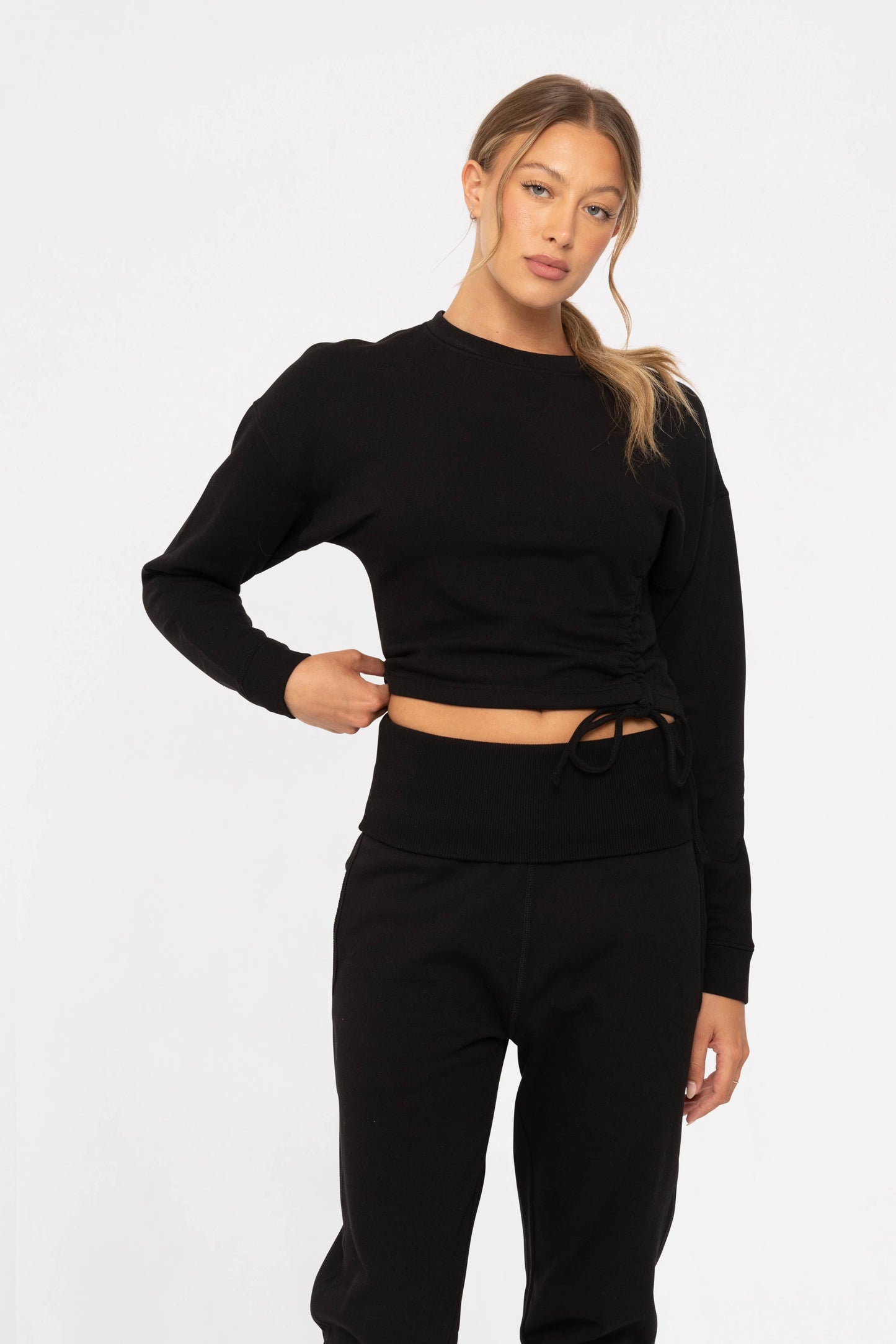 Fleece Side Cinch Crewneck Top