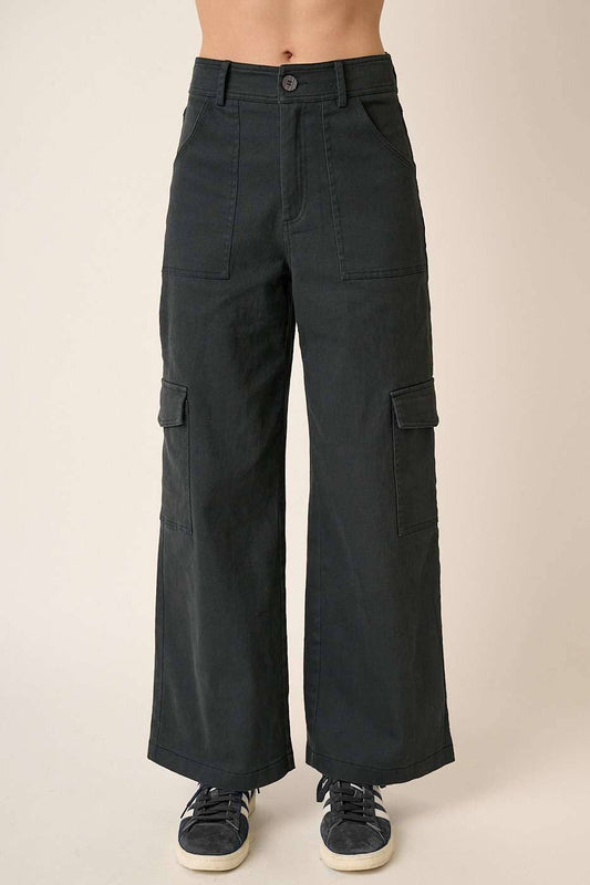 TWILL CARGO WIDE LEG HIGH WAISTED PANTS