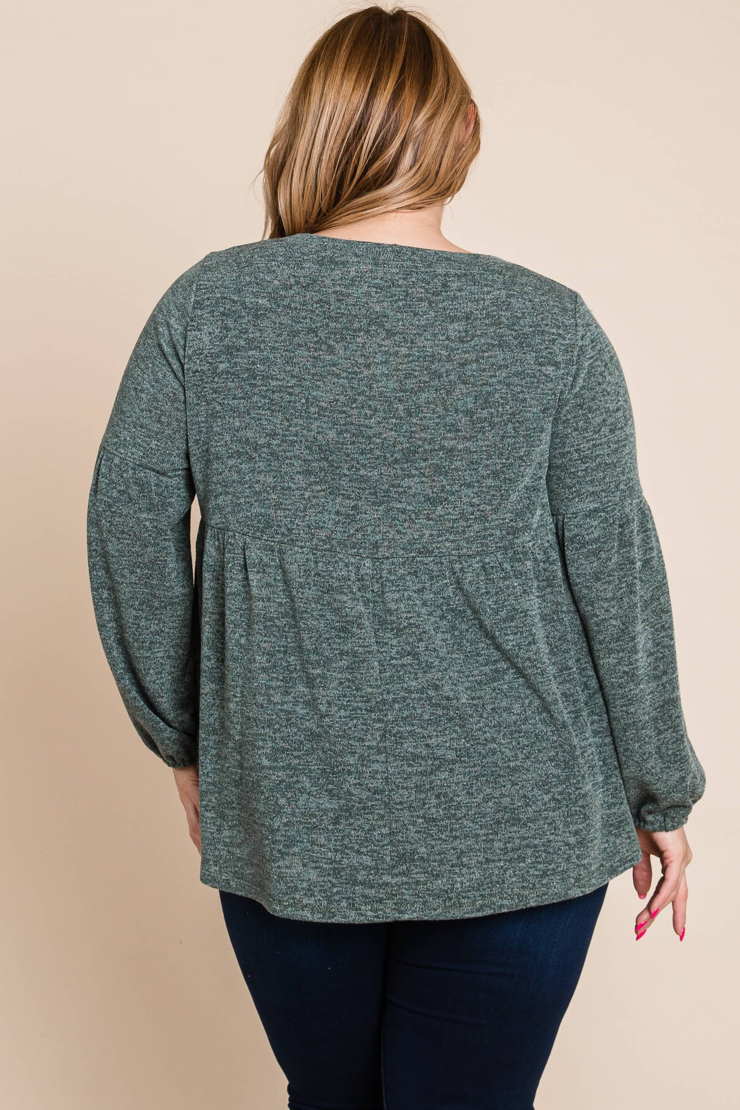 Two Tone Knit Babydoll Top (Plus)