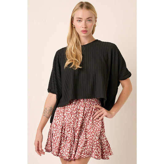 TEXTURE KNIT ROUND NECK DOLMAN SLEEVE TOP
