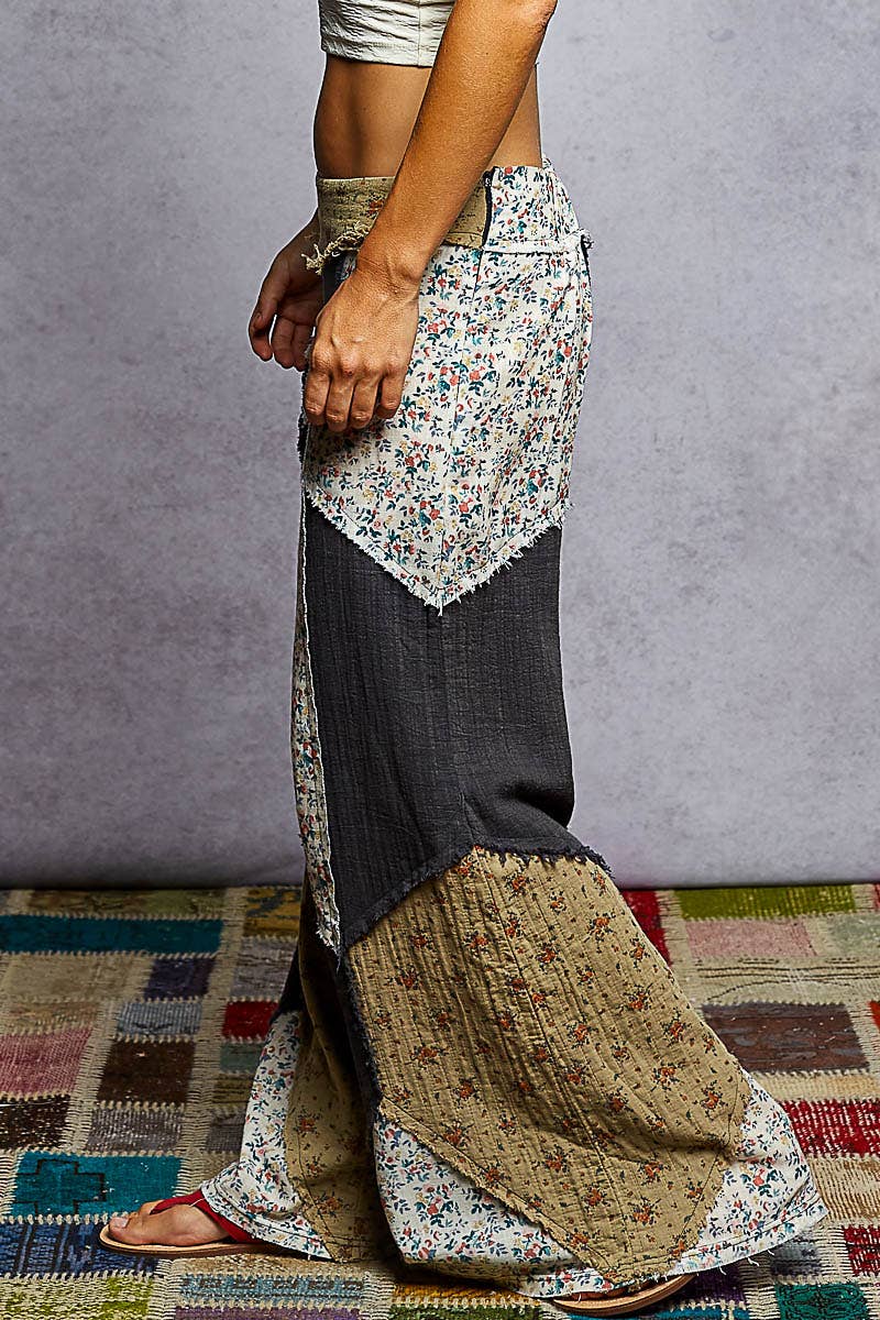 Double gauze varied printed patchwork woven pants