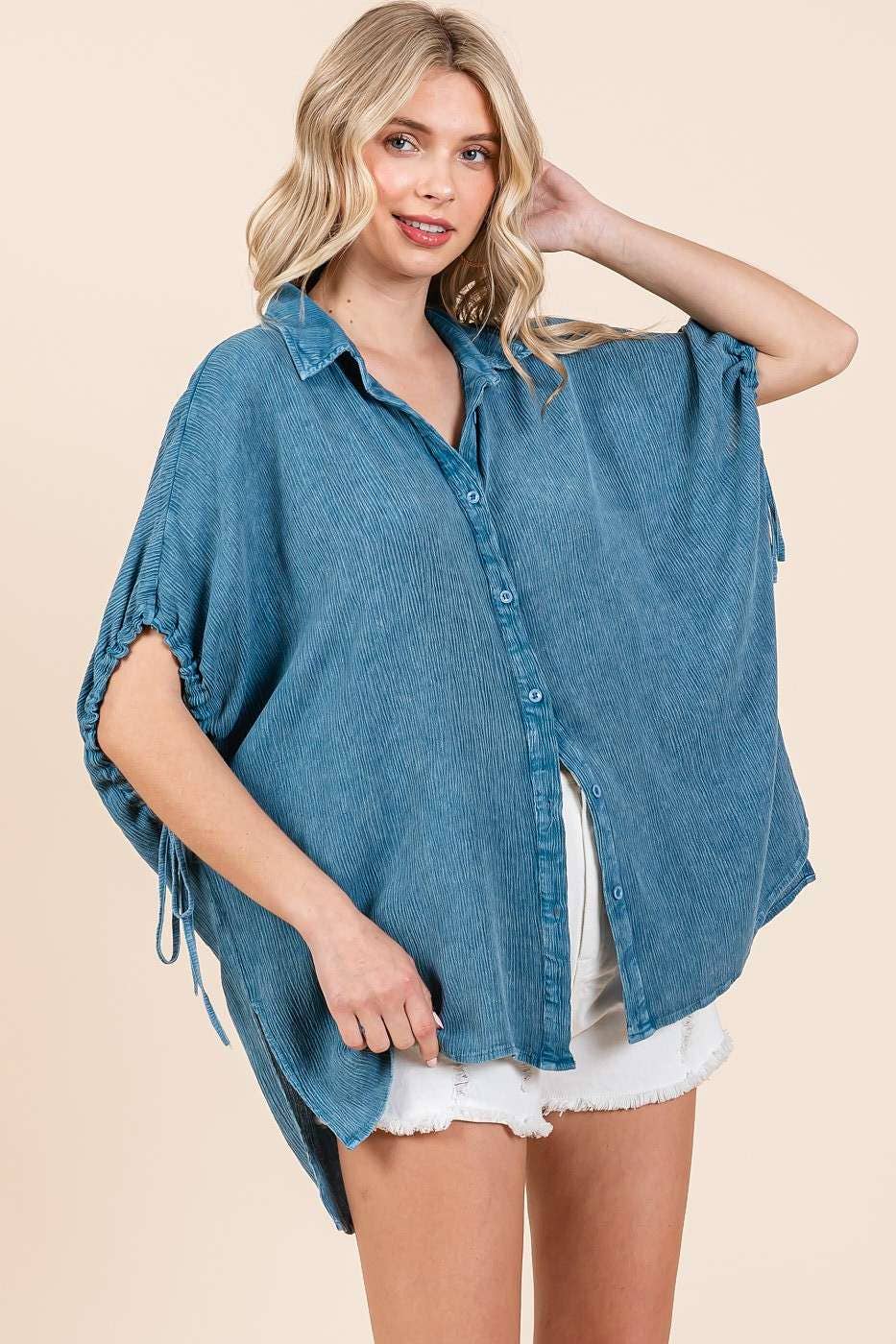 MINERAL WASH LOOSE FIT BUTTON DOWN SHIRT