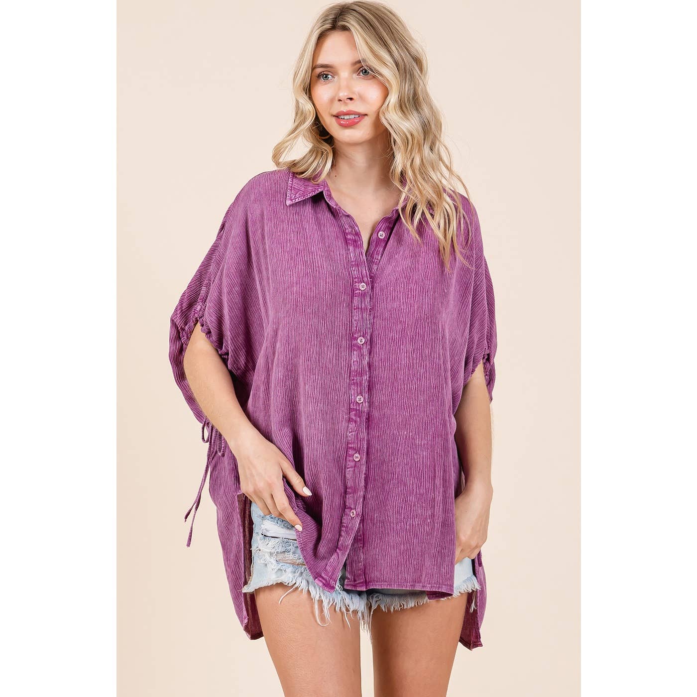 MINERAL WASH LOOSE FIT BUTTON DOWN SHIRT