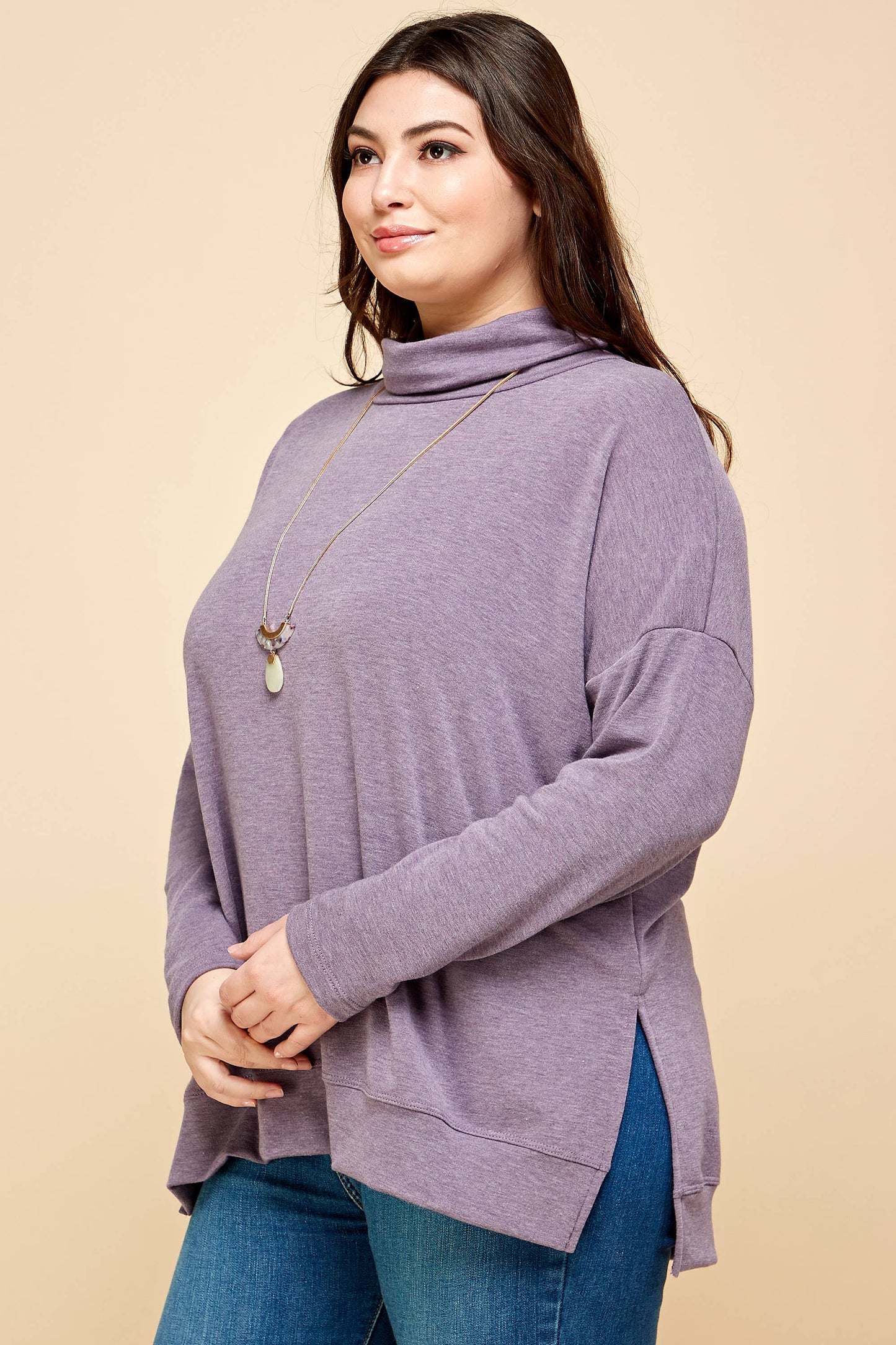 Two Tone Cowl Neck Pullover (Plus)