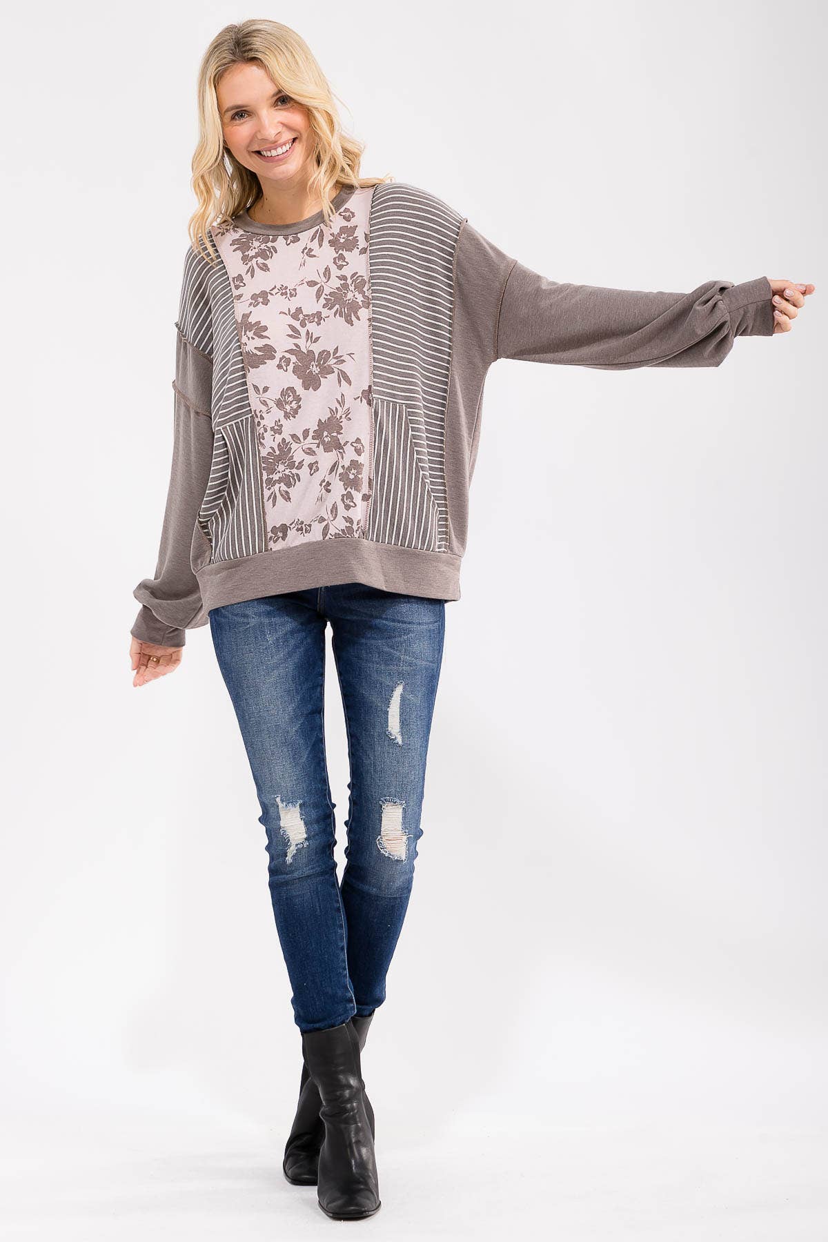 Floral Patchwork Pullover Sweatshirt