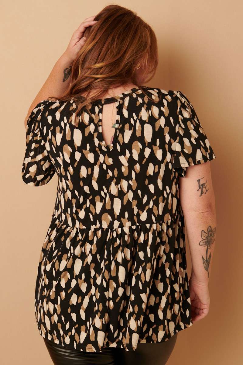 ABSTRACT PRINT BABYDOLL KNIT TOP (Plus)