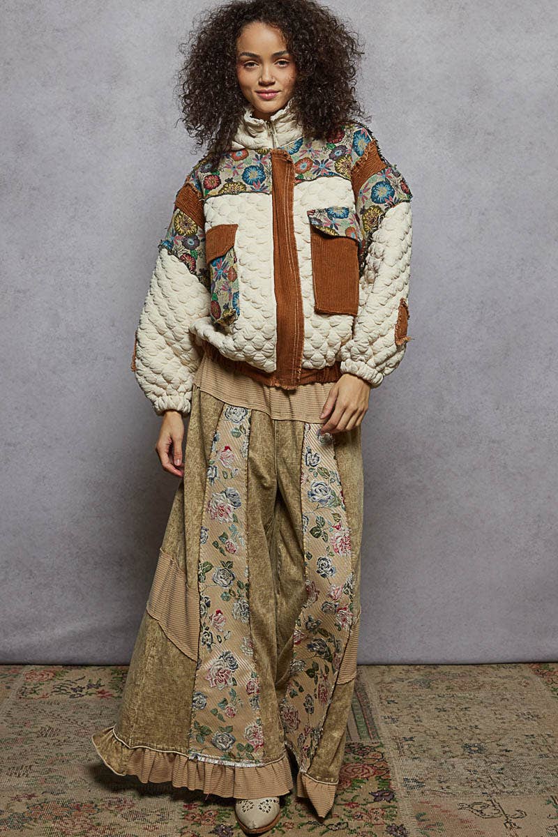 Oversize floral print contrast qulited jacket (2 style options)