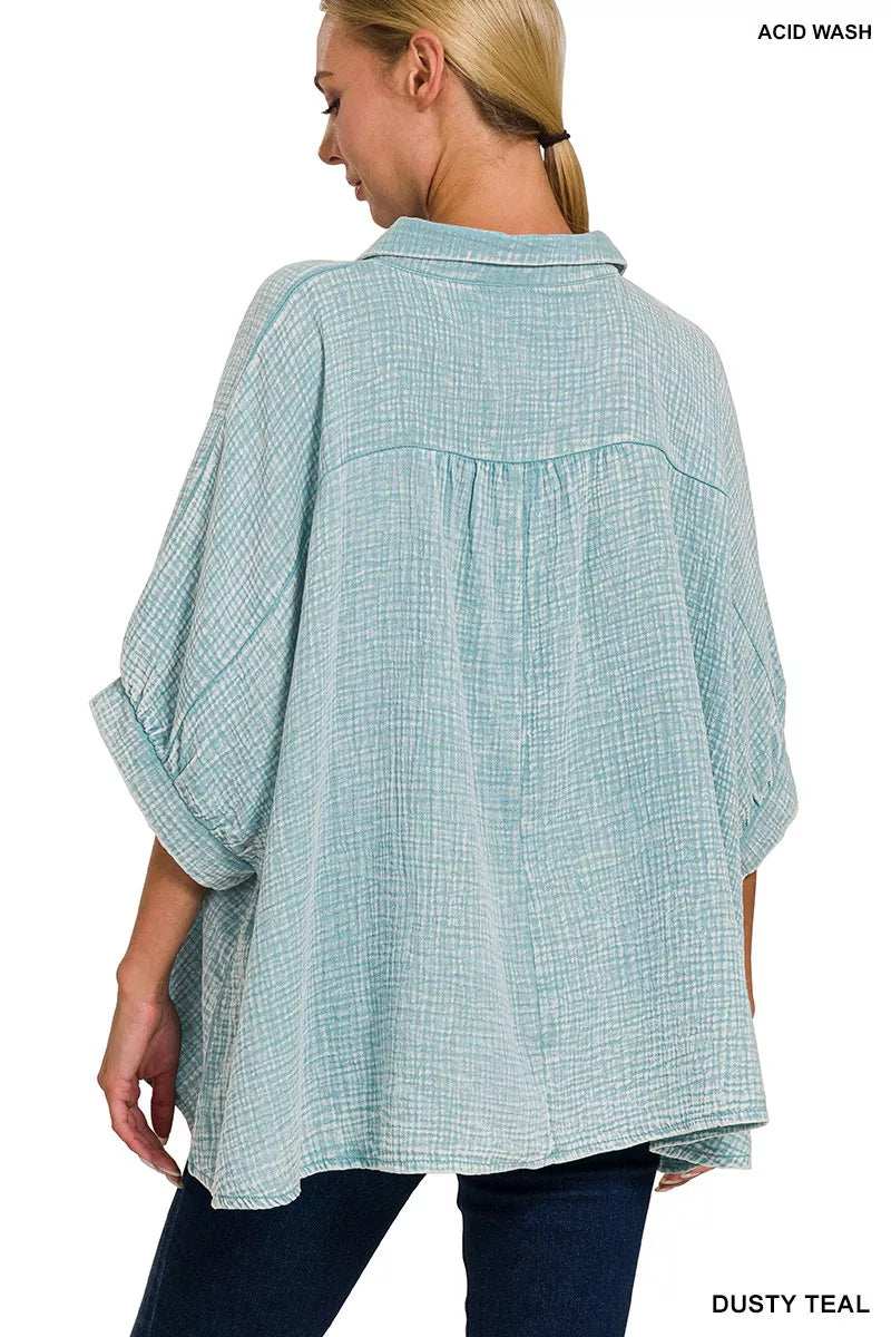 Washed Double Gauze Button Down Half Sleeve