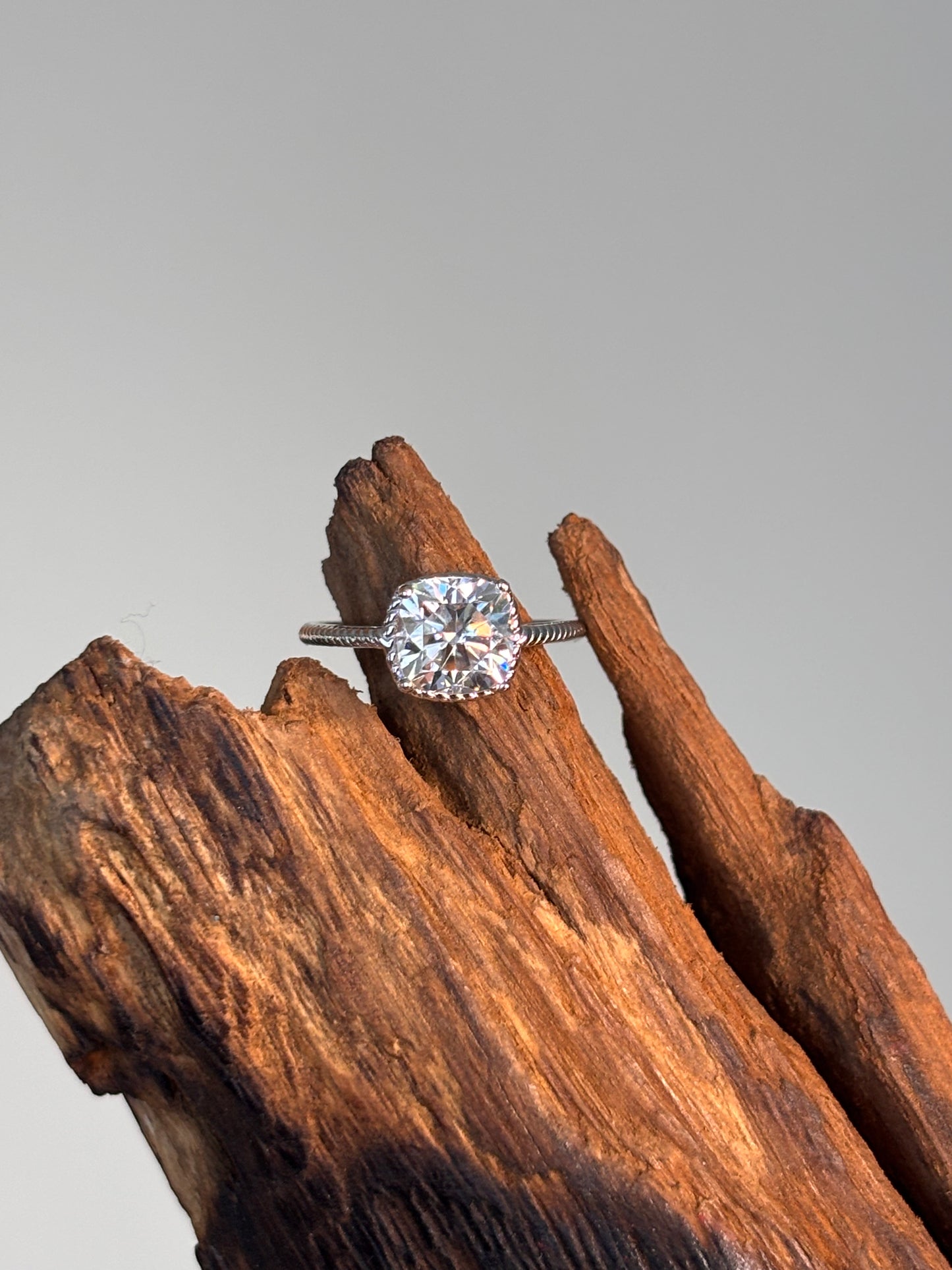 Moissanite Delicate Rope Band Solitaire Ring