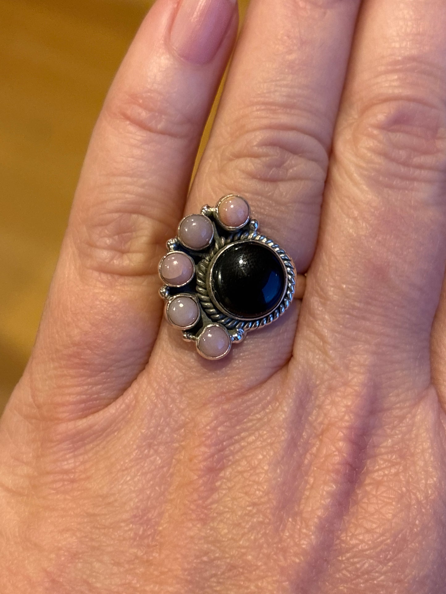Onyx & Rose Quartz Ring | Size 8.25