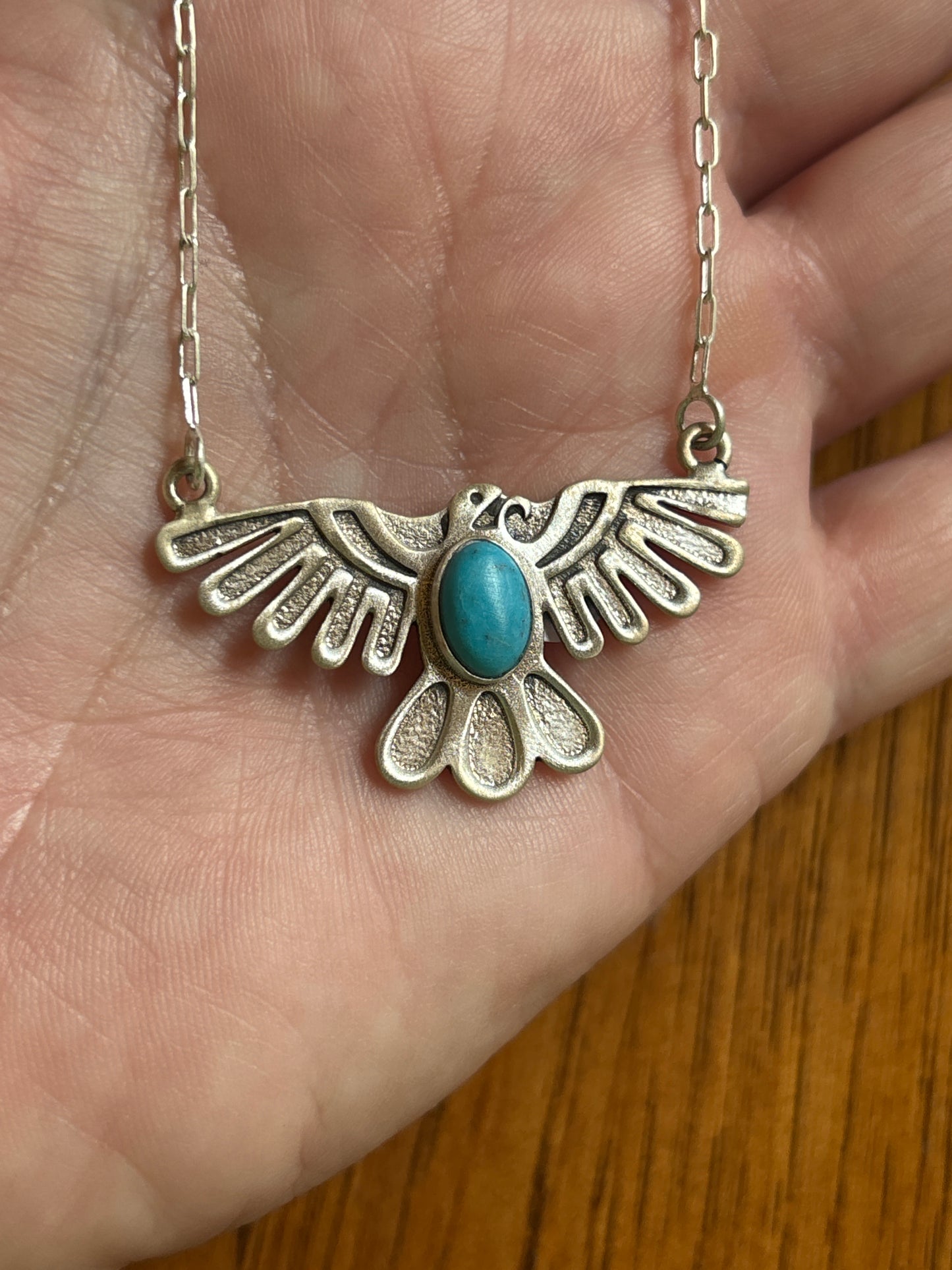 Thunderbird Sterling Silver necklace on paperclip chain
