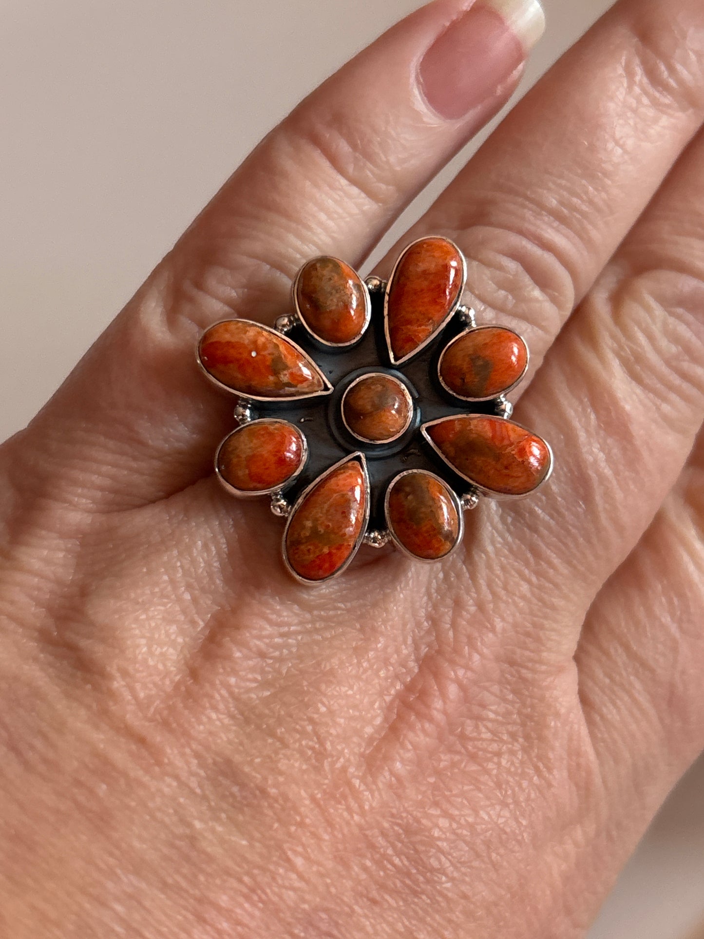 Orange Turquoise Cluster Ring | Adjustable