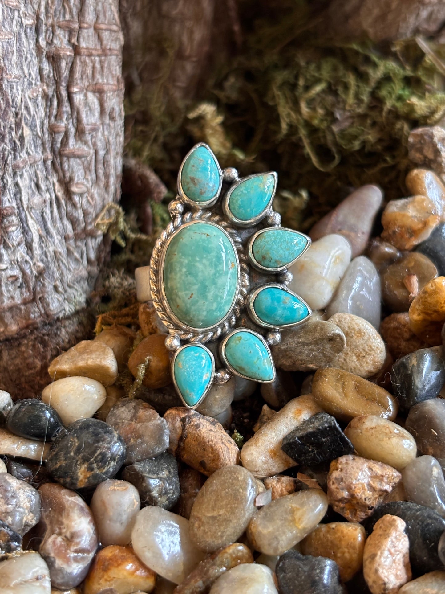 Kingman Turquoise & Amazonite Ring | Adjustable