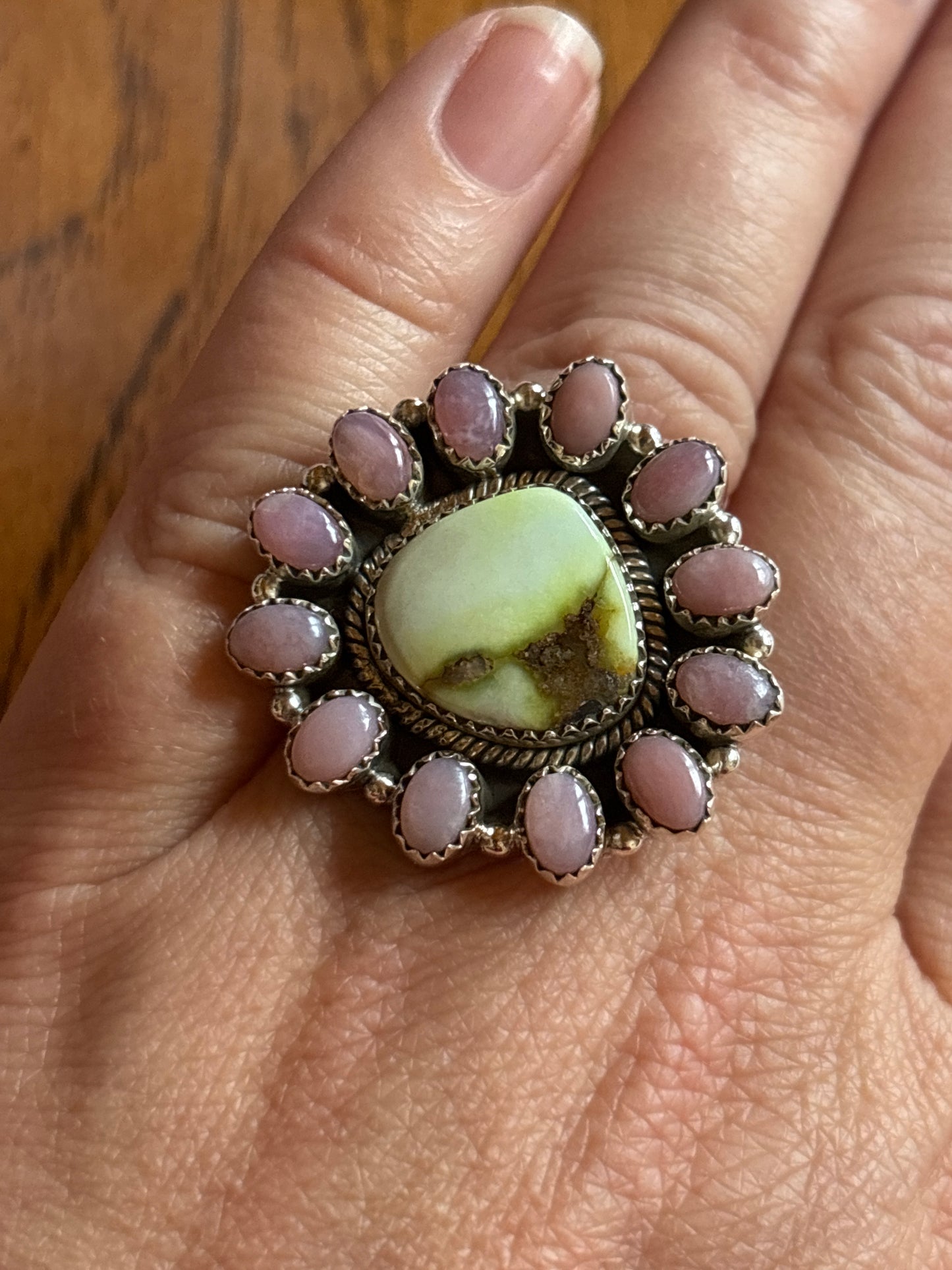 Palomino Variscite & Pink Opal Ring | Adj