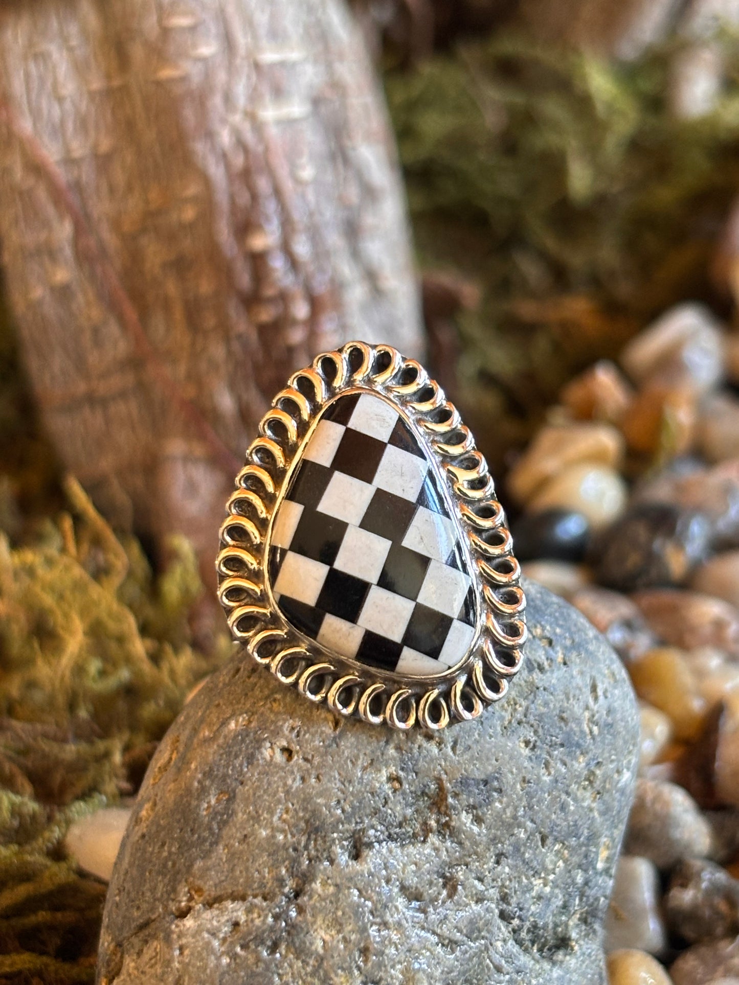 White Buffalo & Onyx Ring | Adjustable