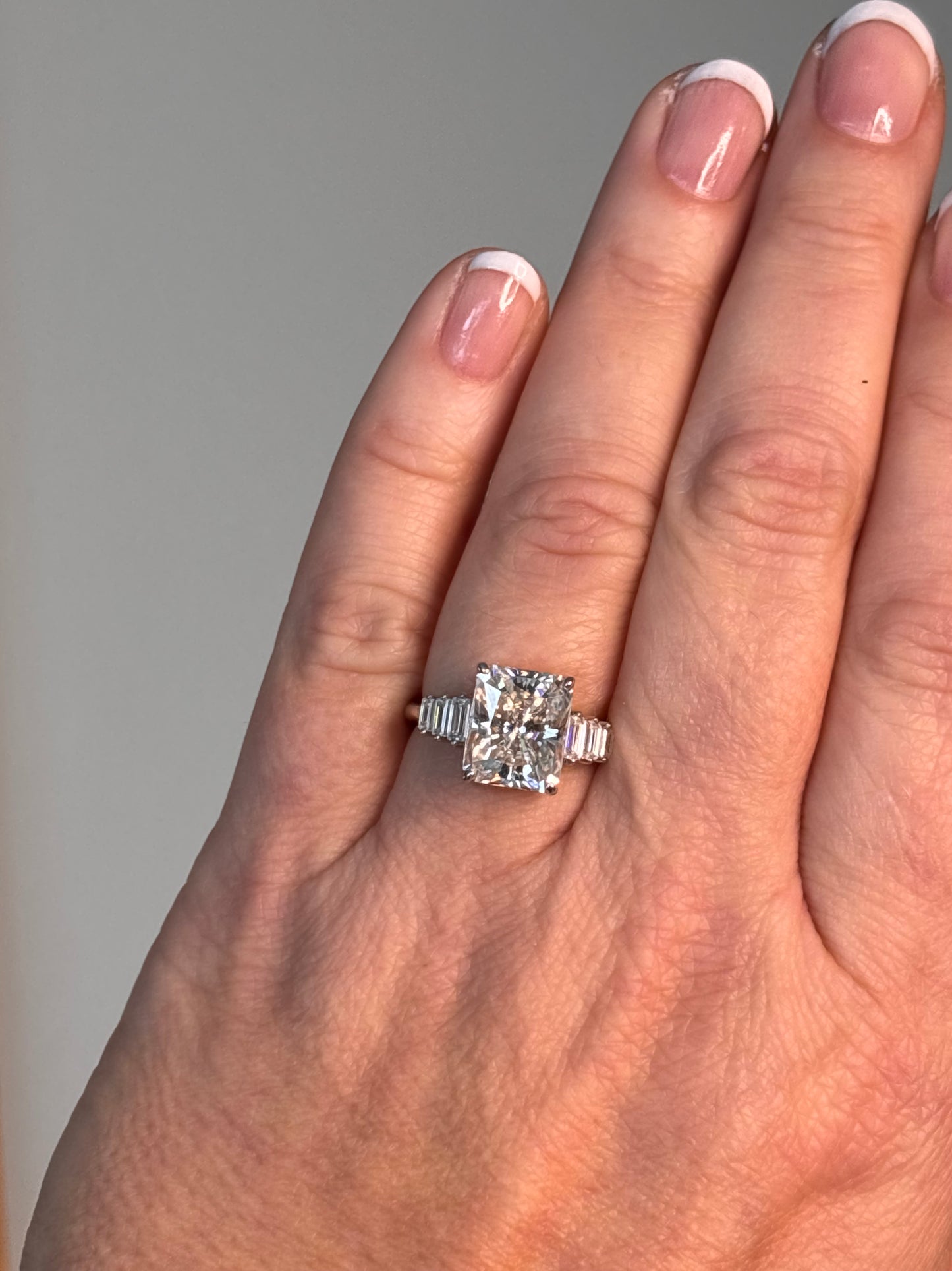 Moissanite Radiant Center Stone with Baguette Side Stones Ring