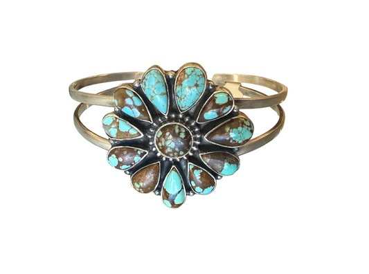 Turquoise & Sterling Silver Flower Cuff