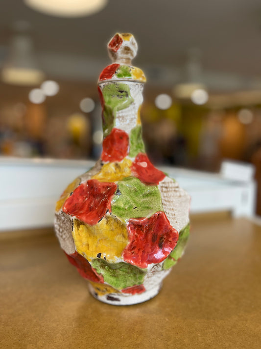 Colorful Retro Vase With Lid Pottery
