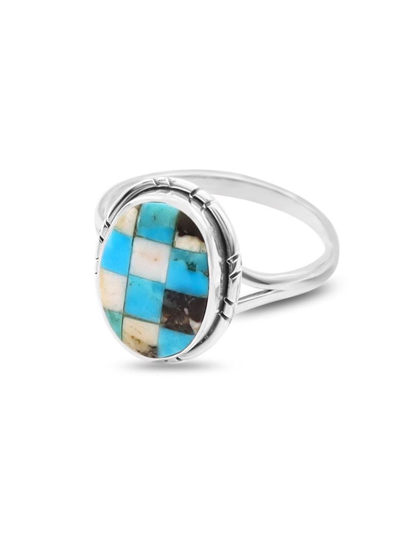 White Buffalo Turquoise Mosaic Ring | Size 10