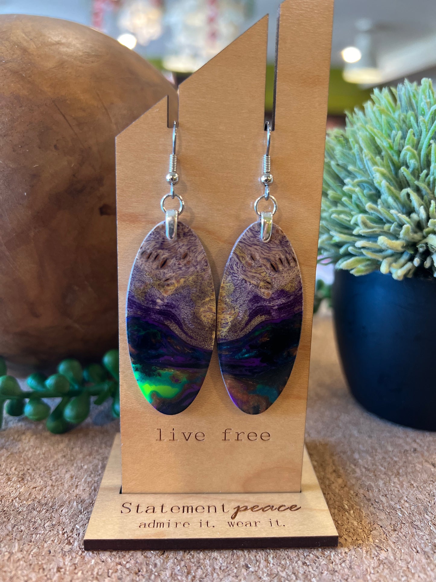 Handcrafted Wood & Resin Earrings