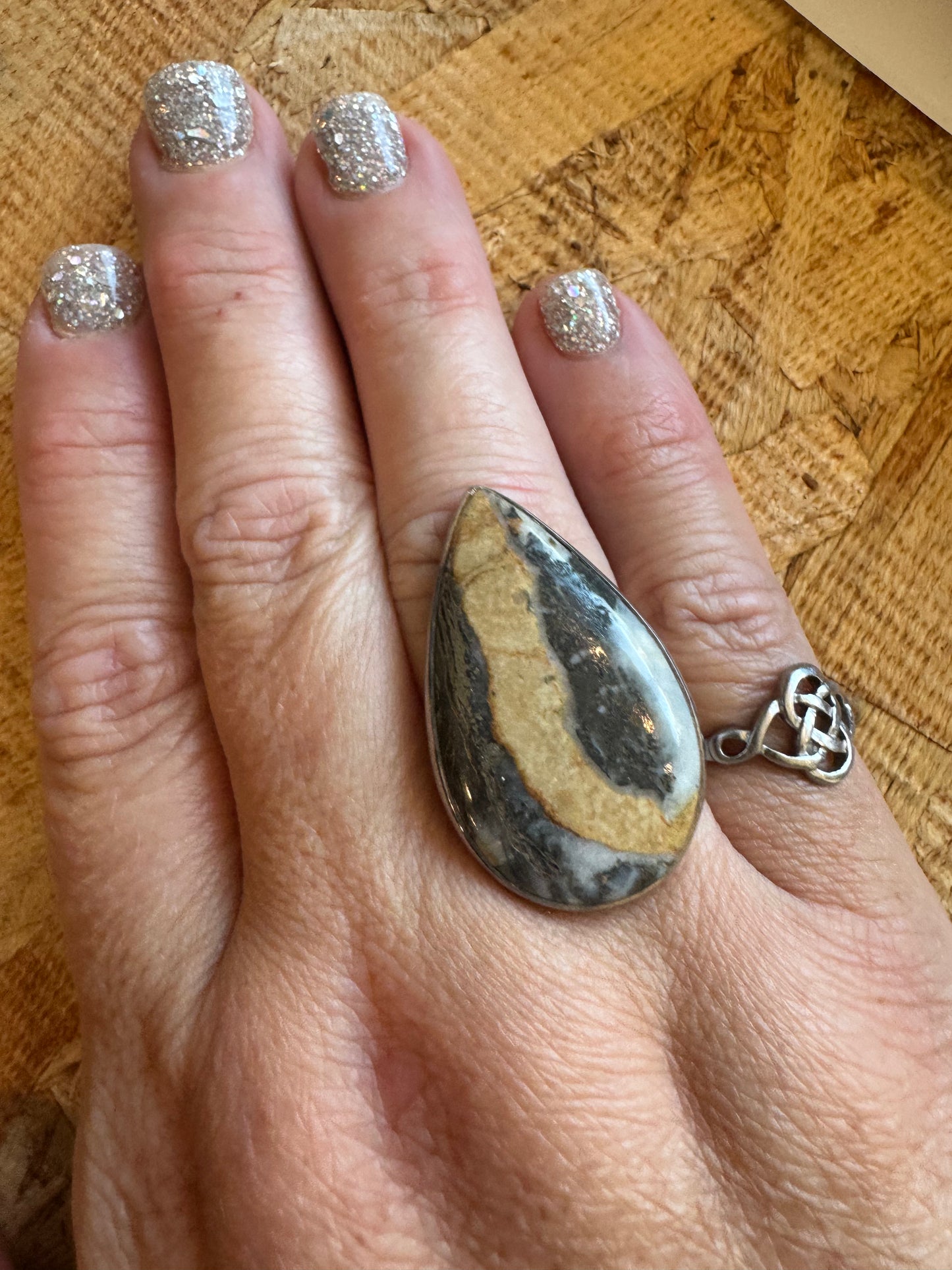 Feather Pyrite Ring | Adjustable