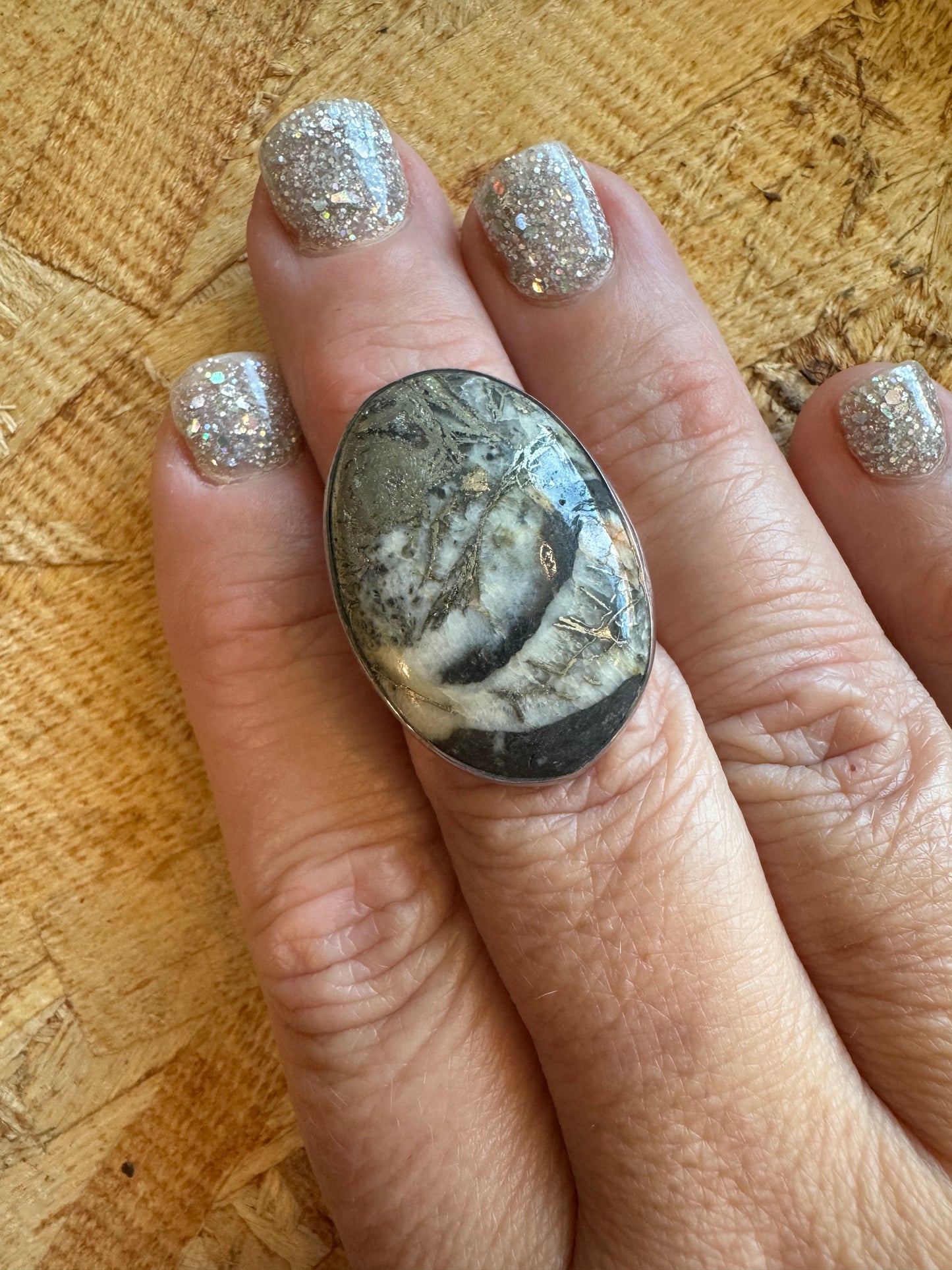 Feather Pyrite Ring | Size 7