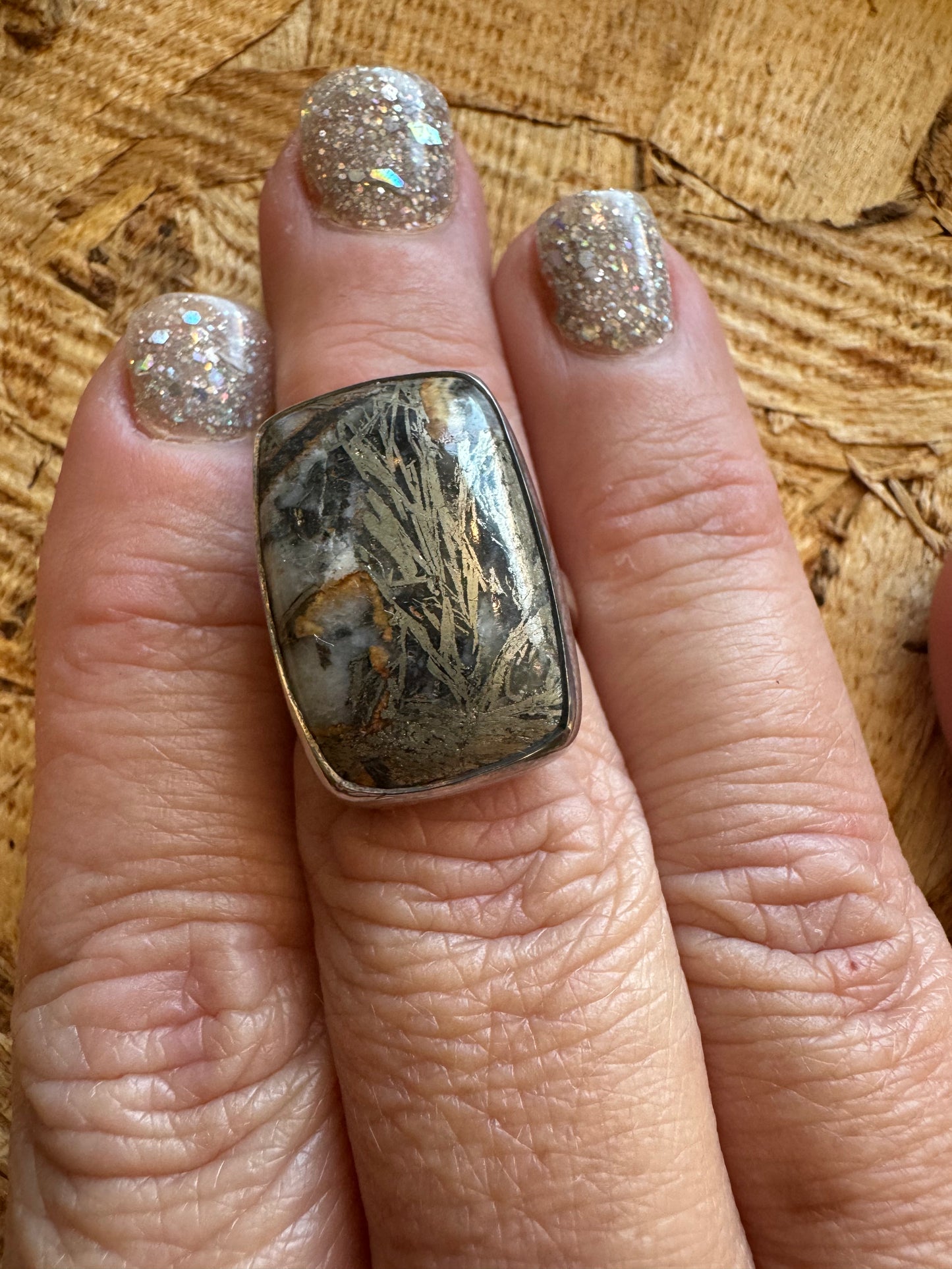 Feather Pyrite Ring | Size 7