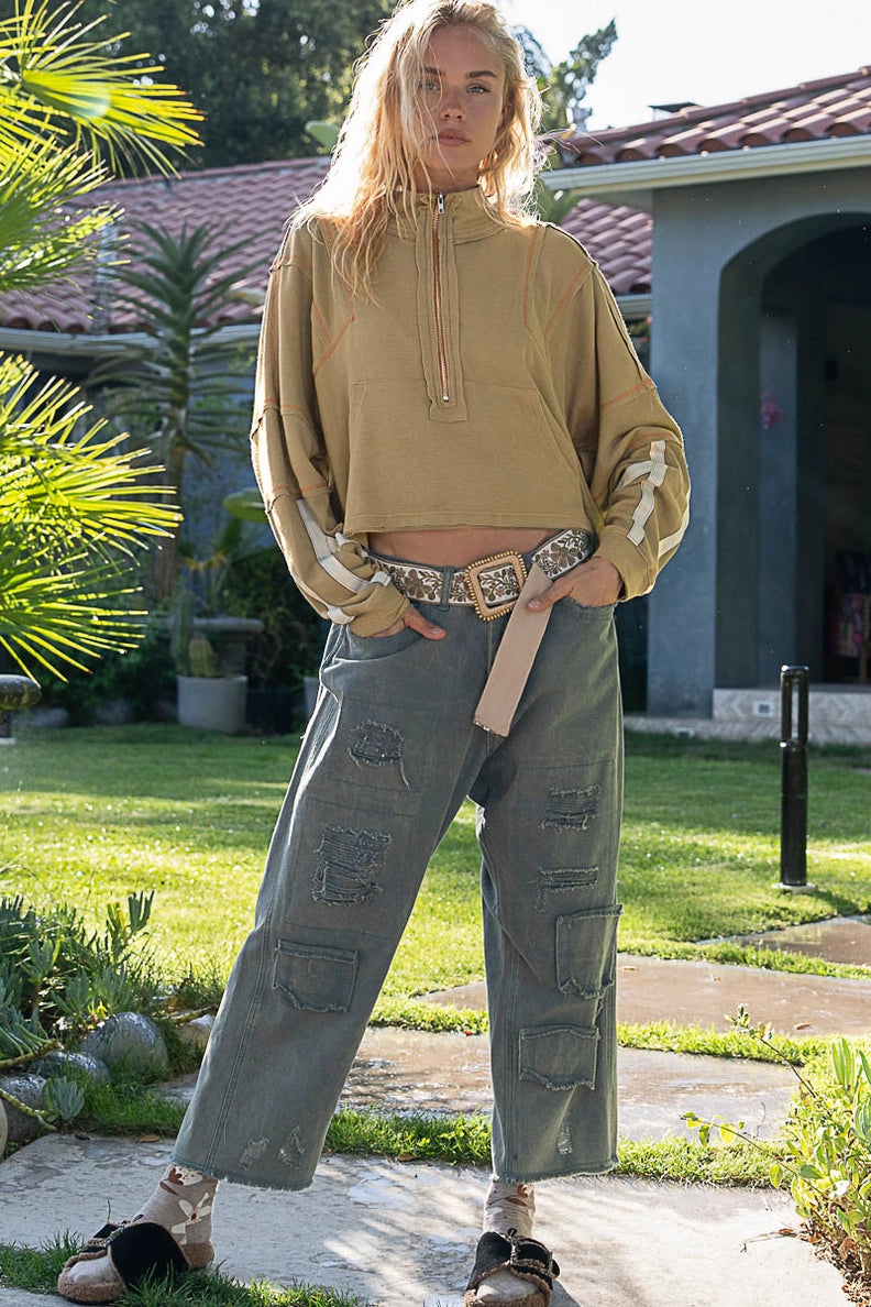 High Neck Zip Front Crop Sweatshirt | POL Clothing