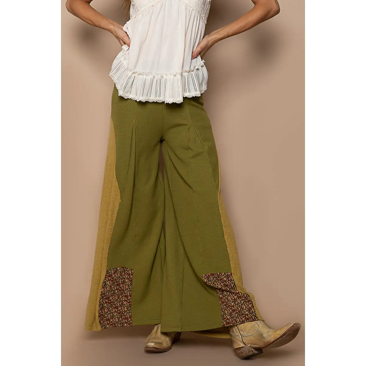Wide Leg Flare Patch Thermal Pants | POL Clothing