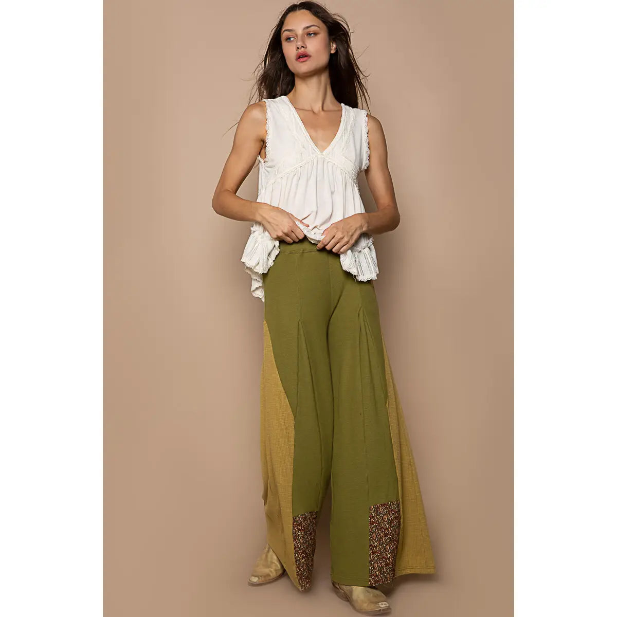 Wide Leg Flare Patch Thermal Pants | POL Clothing