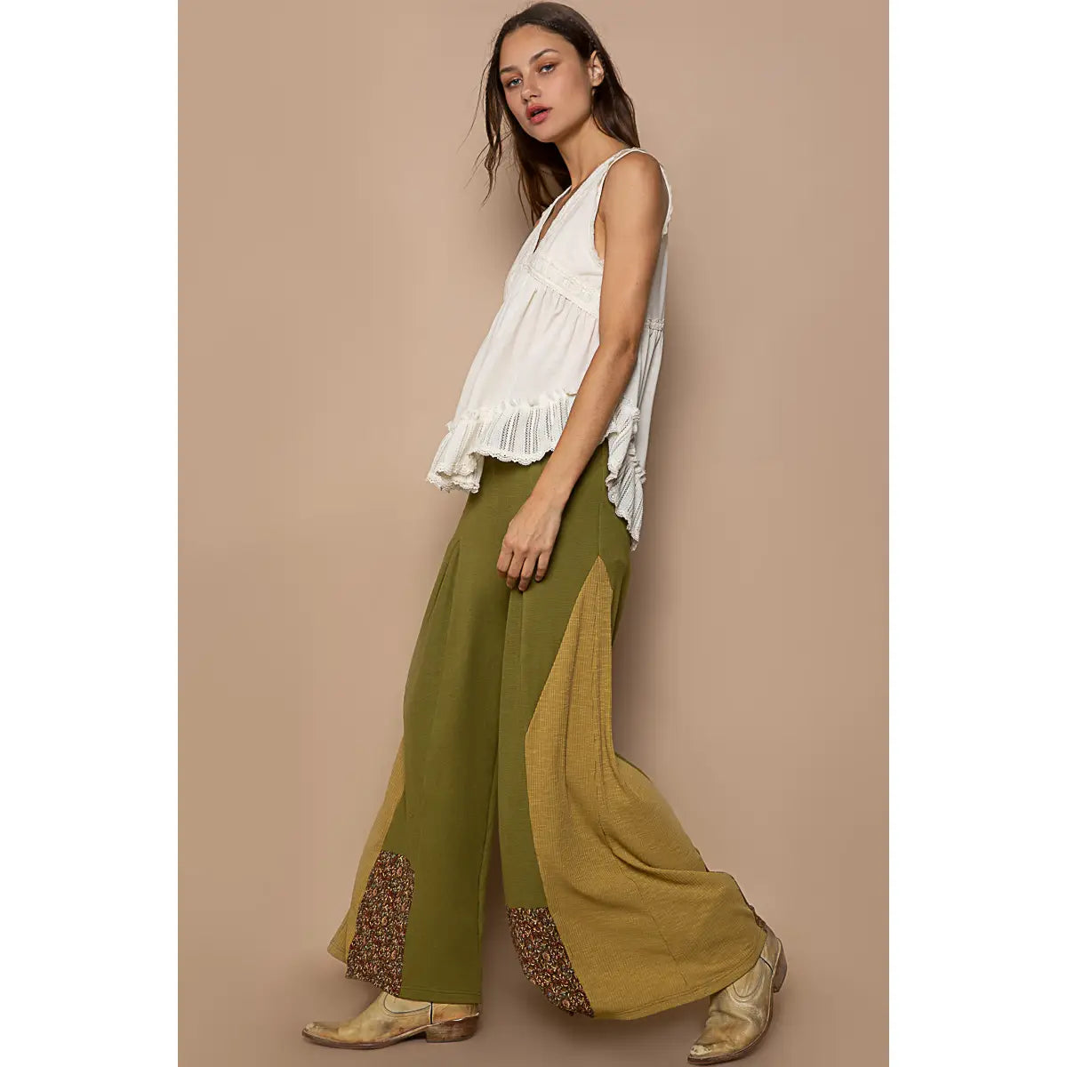 Wide Leg Flare Patch Thermal Pants | POL Clothing