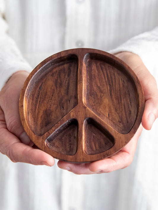 Peace Sign Wood Trinket Dish