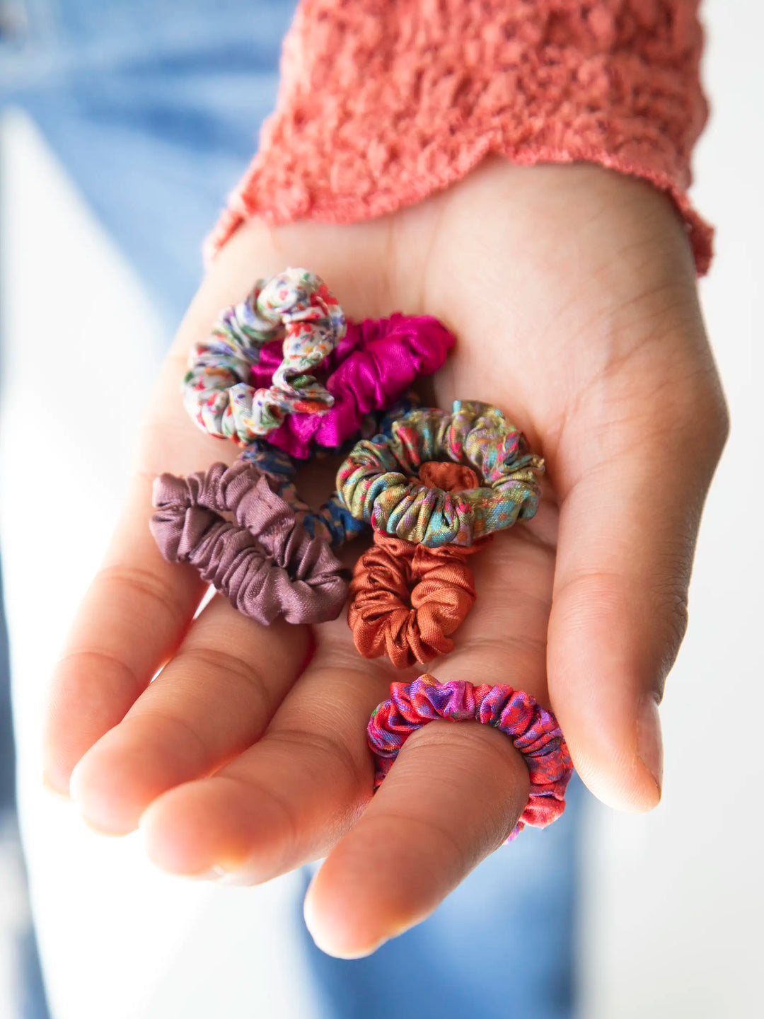 Mini Satin Scrunchie - Rainbow Set of 8