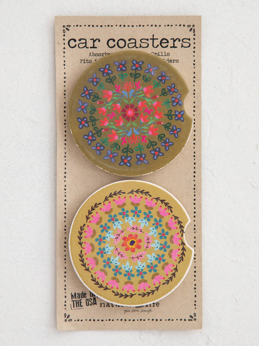 Car Coasters - Flower border, Set of 2