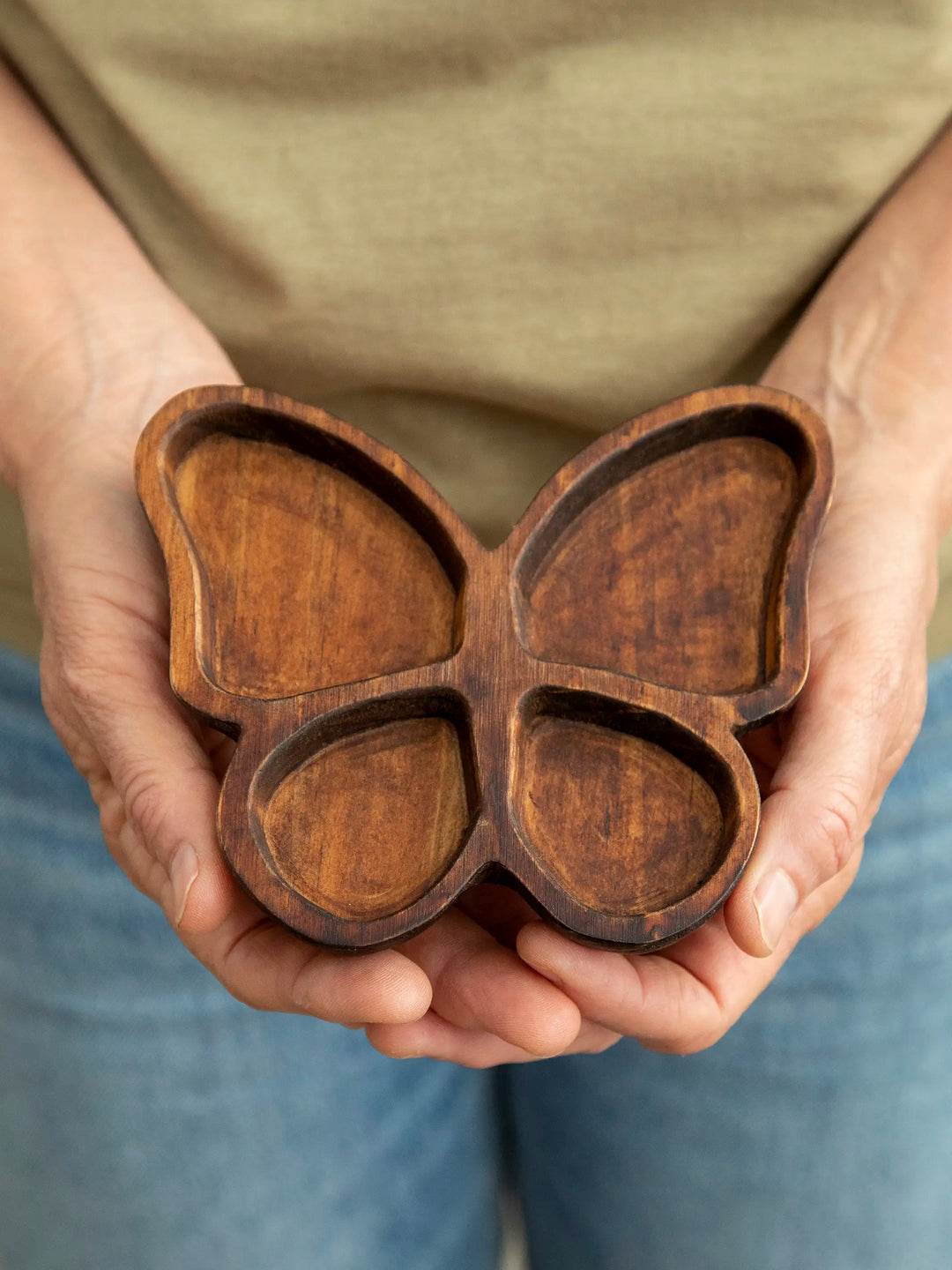 Carved Wooden Trinket Dish - Butterfly
