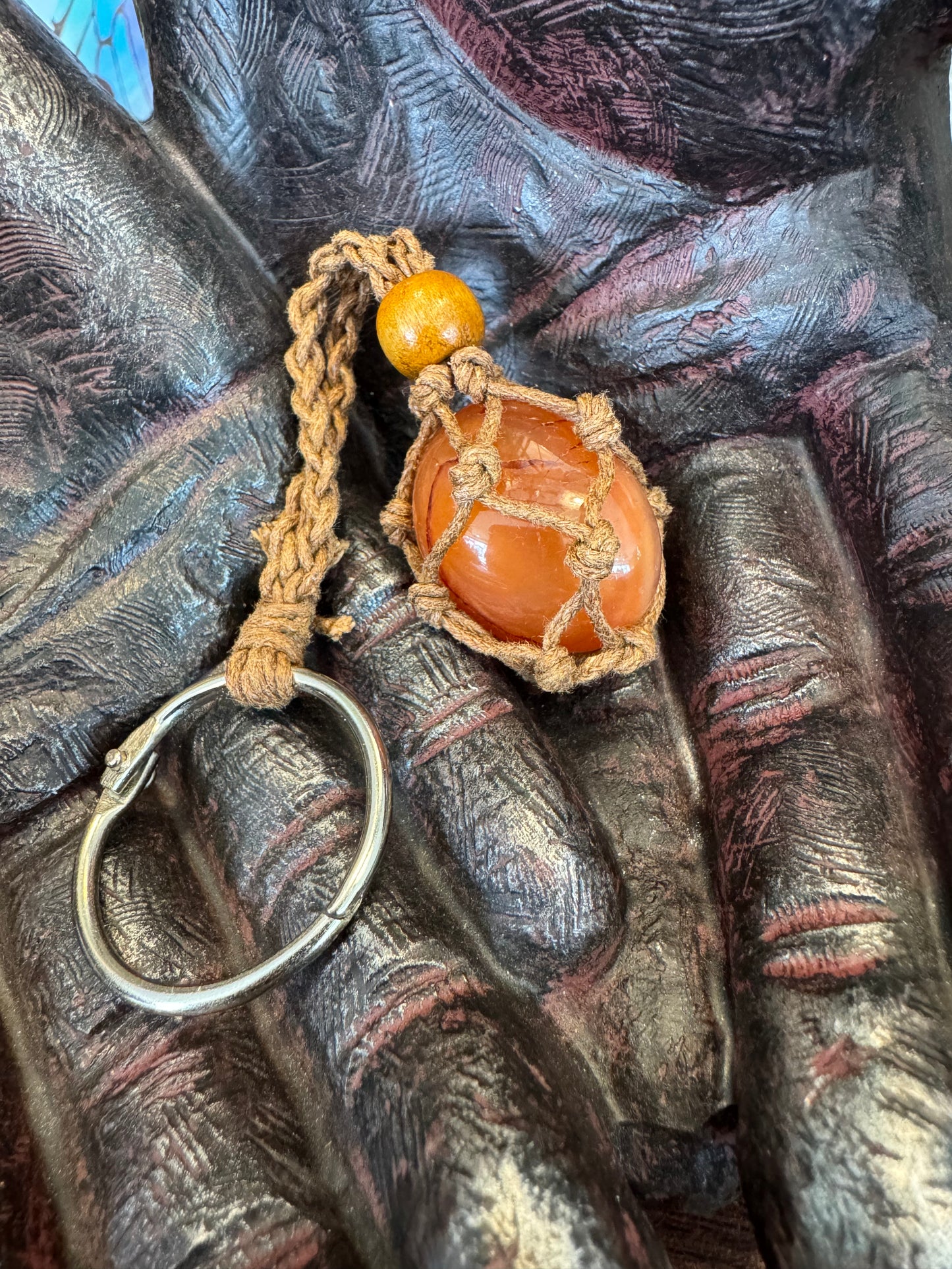 Macrame Stone Pouch Keychain